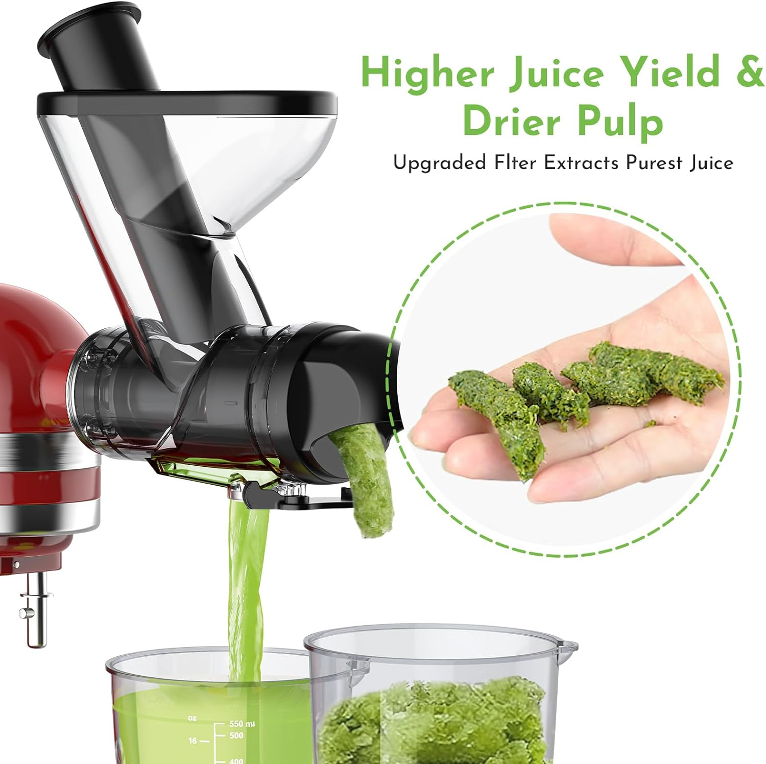 Masticating Juicer Attachment for Kitchenaid Stand Mixer, Masticating Slow Juicer Attachment with Dual Mouth Feed Chute, Cold Pressed Juicer Machine for Kitchen Aid Mixers by Cofun image number 5