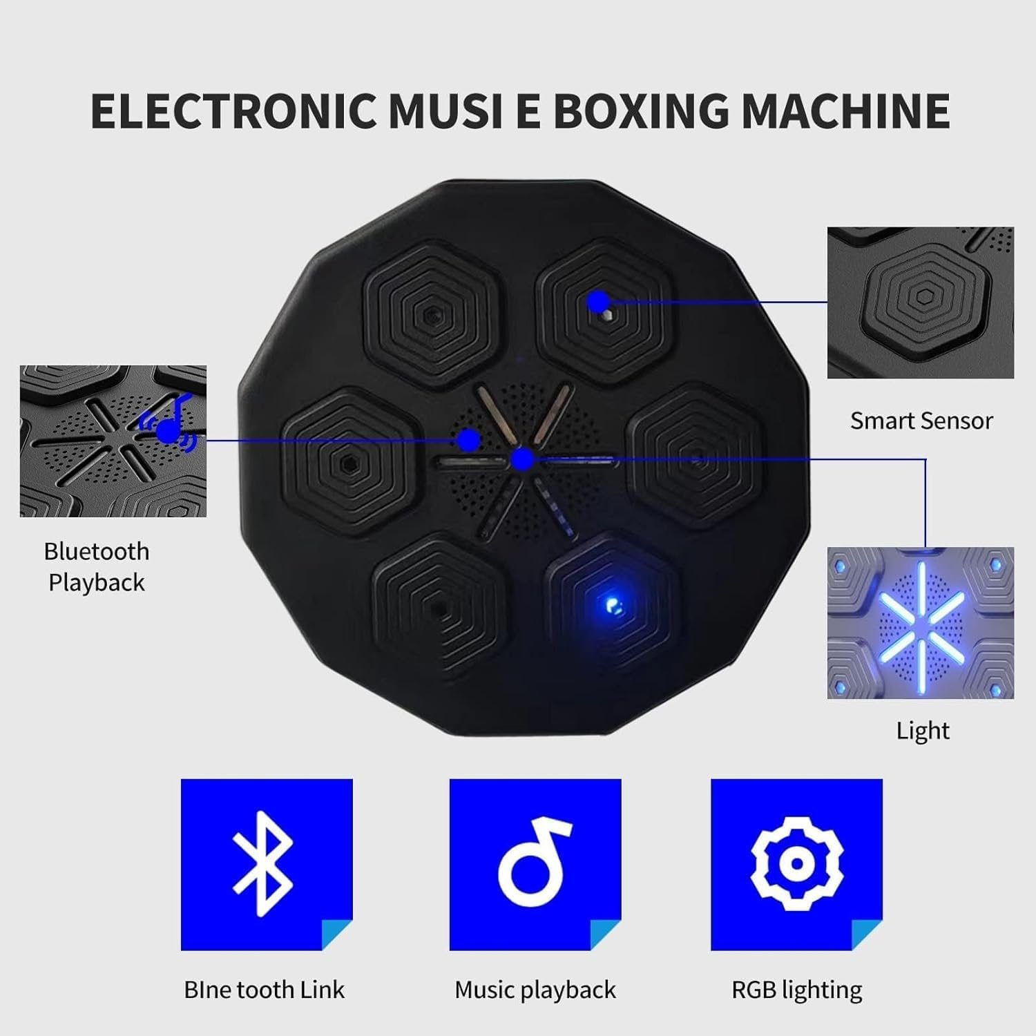 MINYII Boxing Equipment Strength Tester with Music, Electronic Boxing Machine, Intelligent Music Box Wall Target, Smart Bluetooth Boxing Machine,Auxiliary Boxing Practice Board (Black01) image number 3