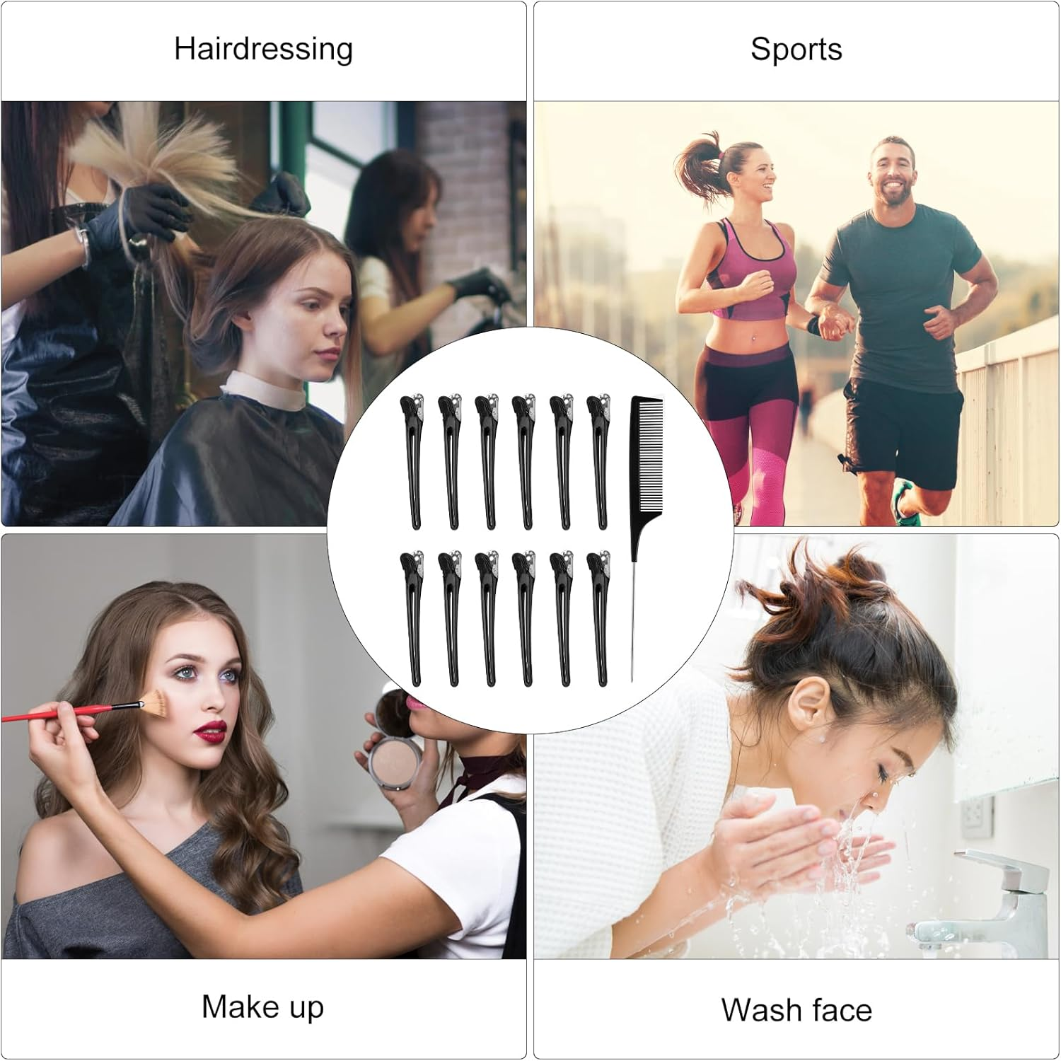 UOCAI Pack of 12 Hairdressing Hair Clips, Hair Clips for Styling and Cutting, No Trace Hair Clips, Non-Slip Hair Clips with Tail Comb, Section Clips, Hairdressing Hair Clips, Women'S Hair Clips, image number 1