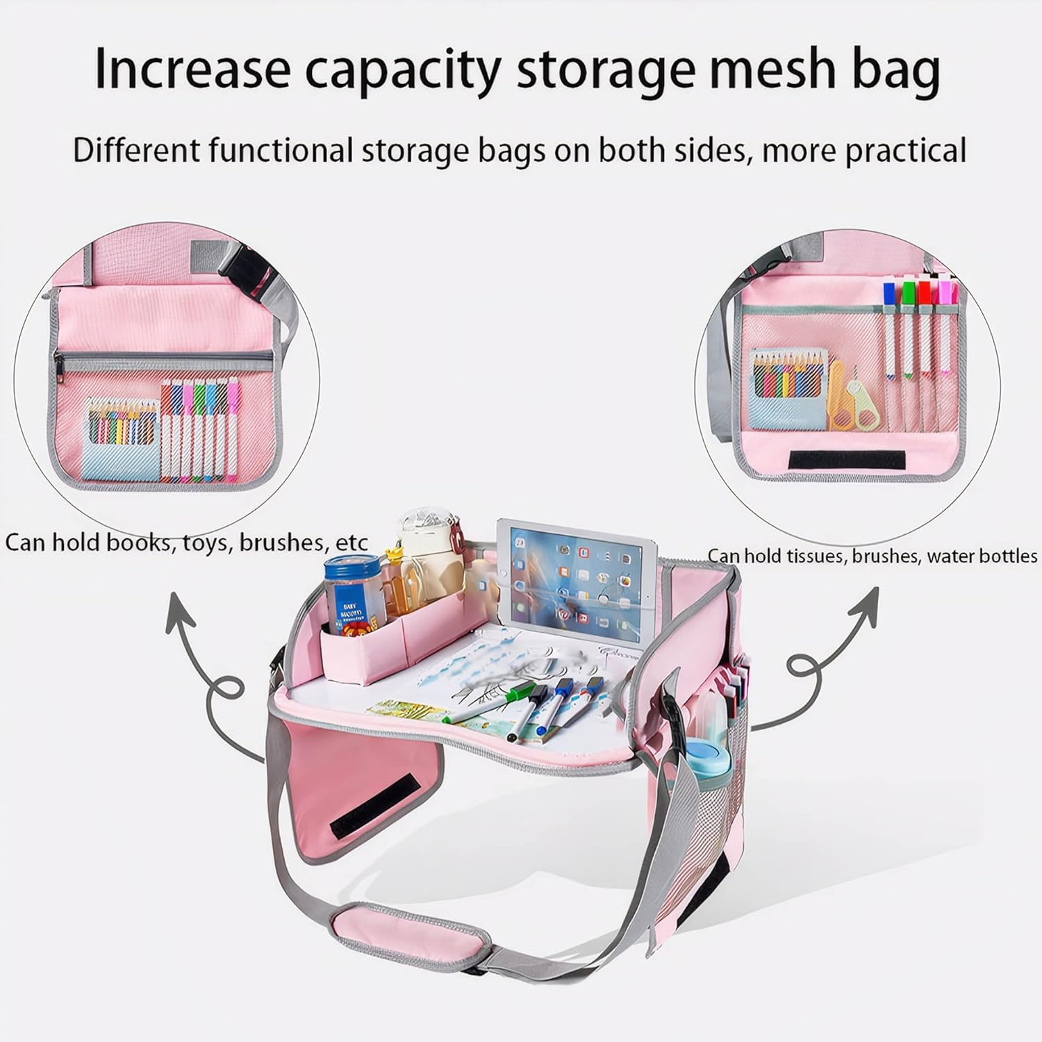 Kids Travel Tray Portable Foldable Car Seat Organize with Toddler Carrier Play Activity Table Booster Chair Travel Essentials Desk (Green) image number 6