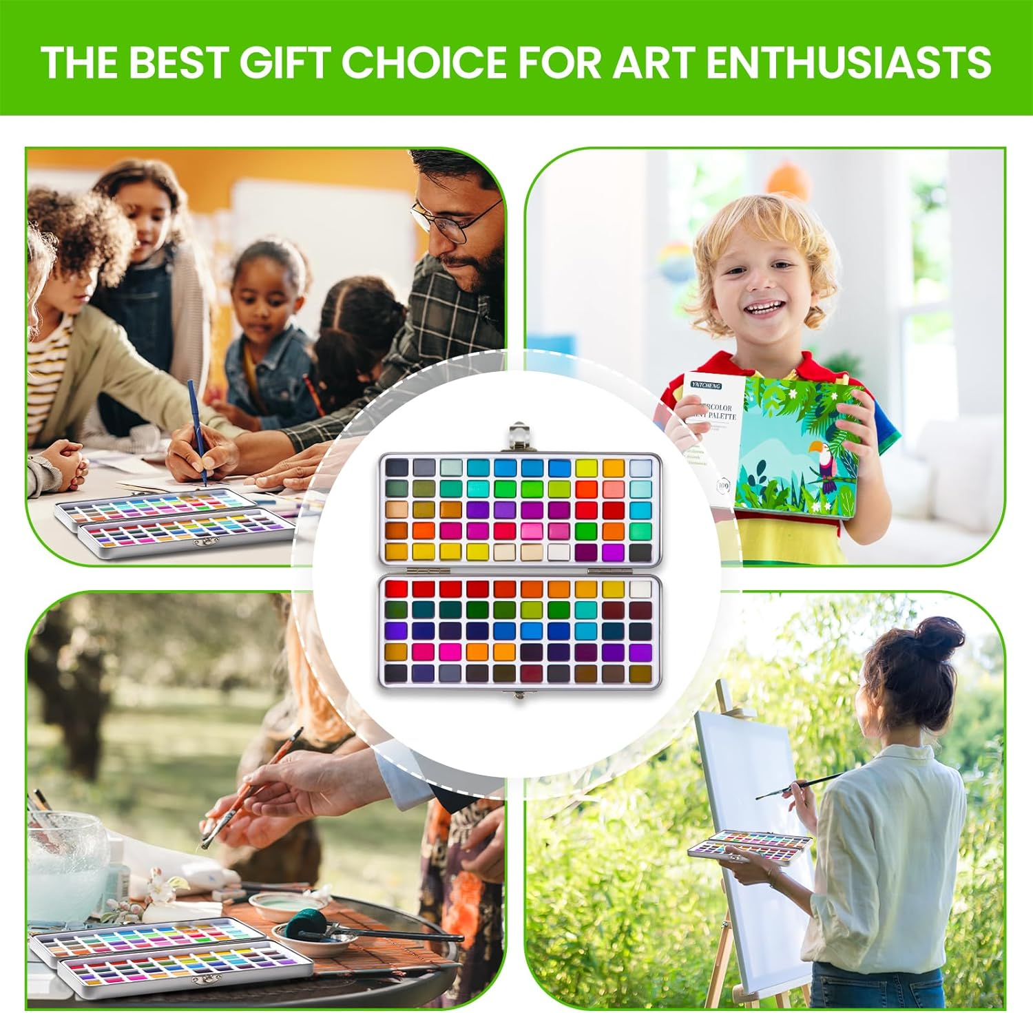 YNTCHENG Watercolor Paint Set 100 Colors,Water Colors Paint Adult Set with Watercolor Paper and Water Brush Pens,Ideal for Kids,Artists and Hobbyists,Perfect Starter Kit for Painting,For Travel image number 3