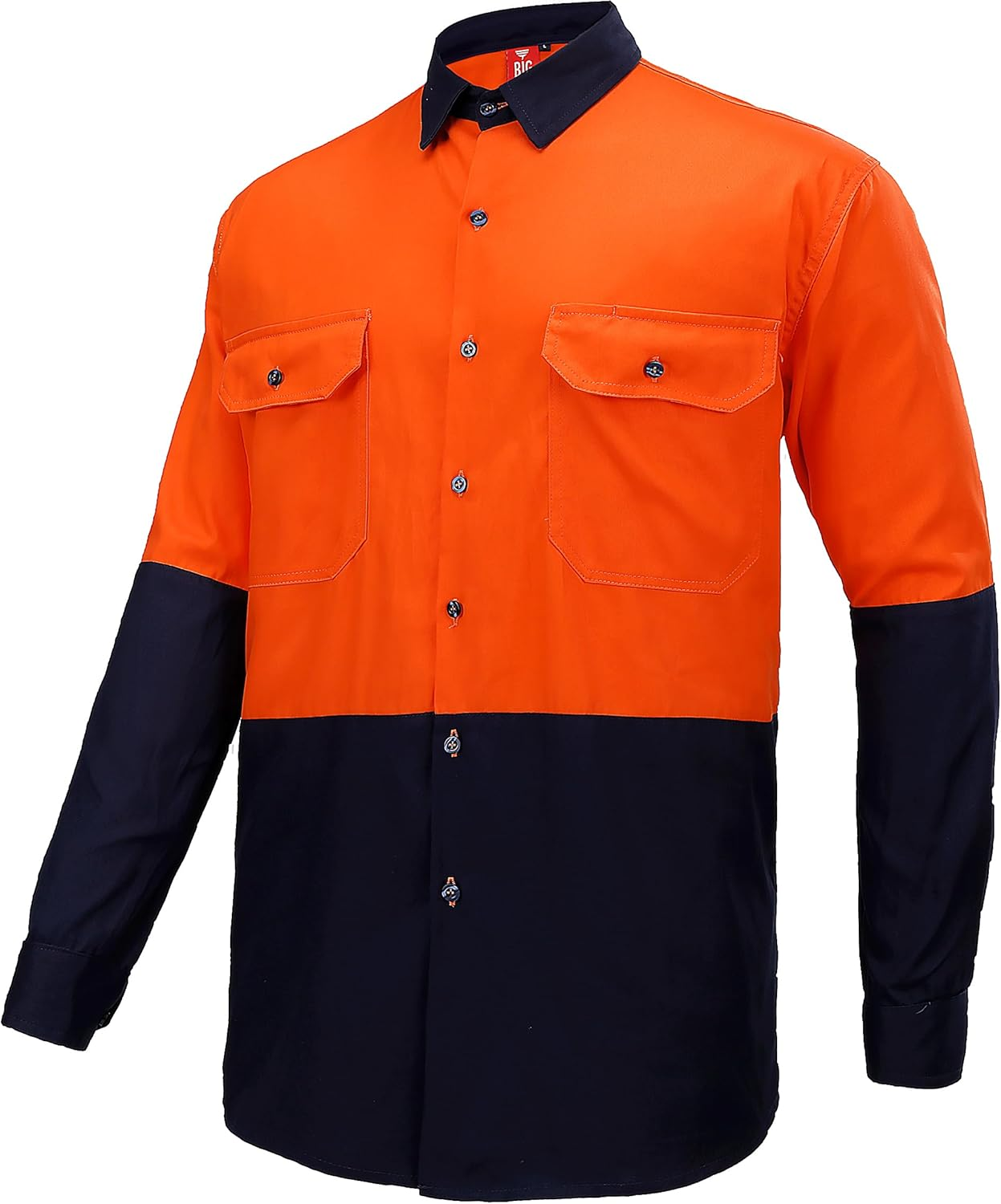 BIG BEE Hi-Vis Work Shirt, Cotton Long Sleeve Safety Workwear image number 2