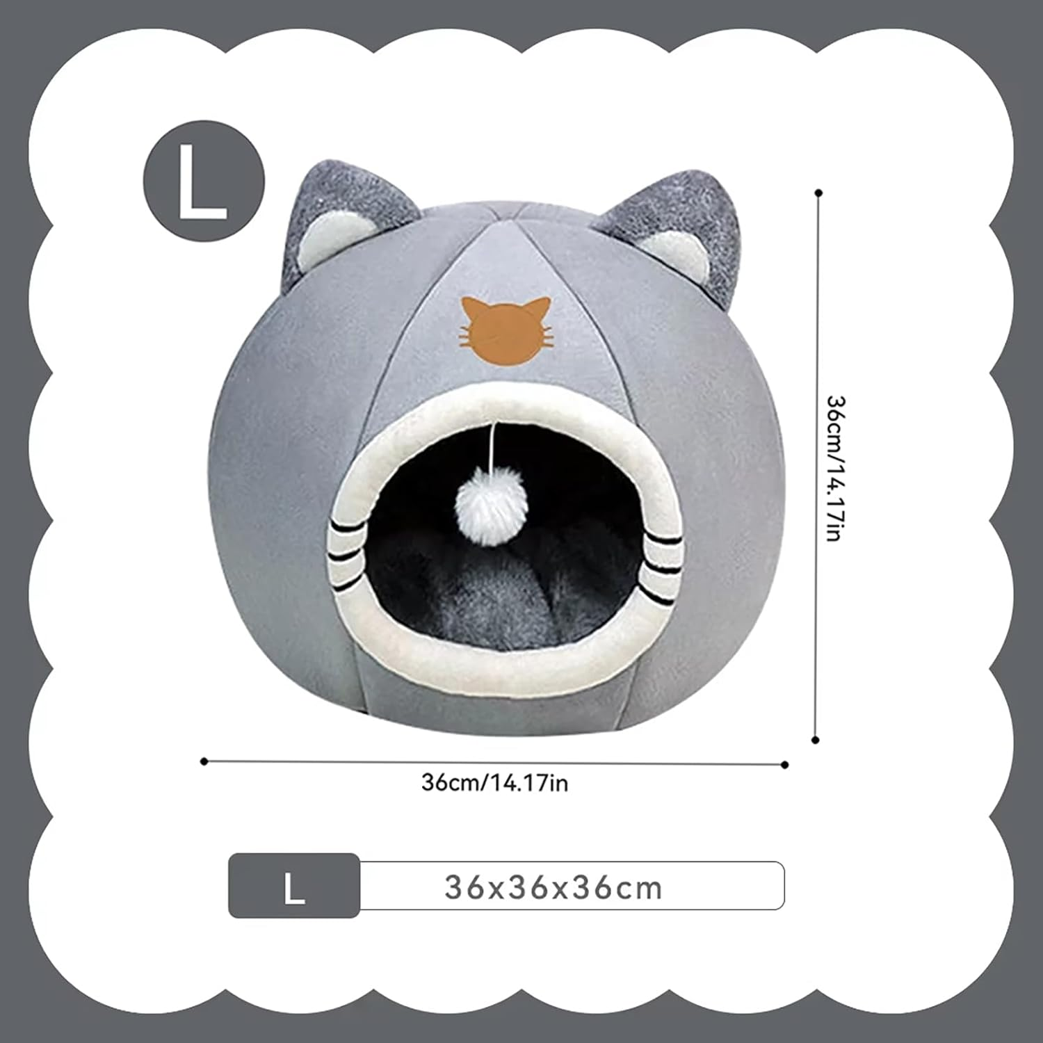 SHINGONE Removable Cat Bed 36X36X36CM for Indoor Cats Semi Closed Dog Cat Nest Snooze Cozy Sleeping Kennel Dog Beds Cat House for Cats Dog Kitten, L image number 3