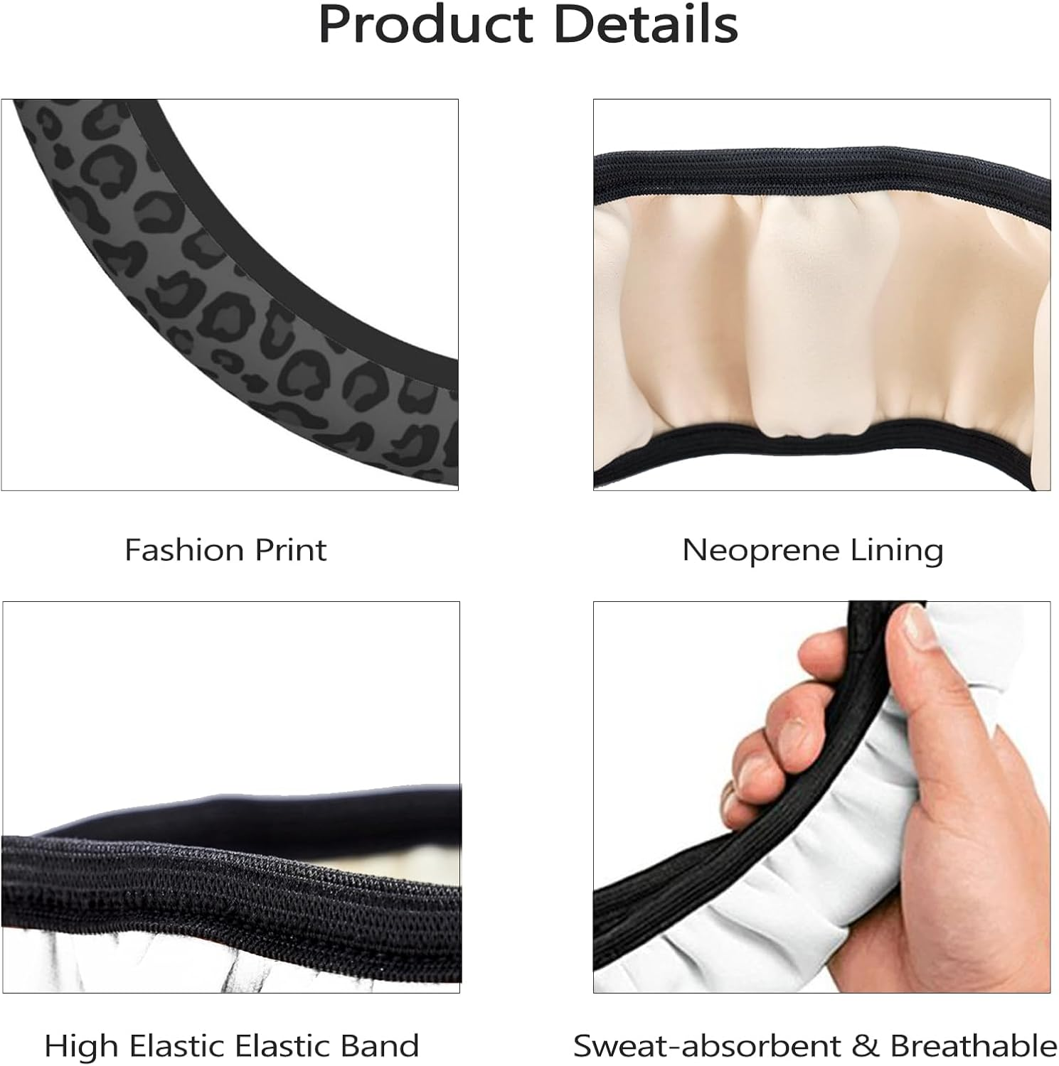 Black Leopard Cheetah Steering Wheel Cover for Women Girls, Anti-Slip High Elastic Breathable Soft Rubber Car Steering Wheel Cover, Universal 15 Inch Fit for Cars, Auto, Suvs - Camouflage Deer Flag image number 3