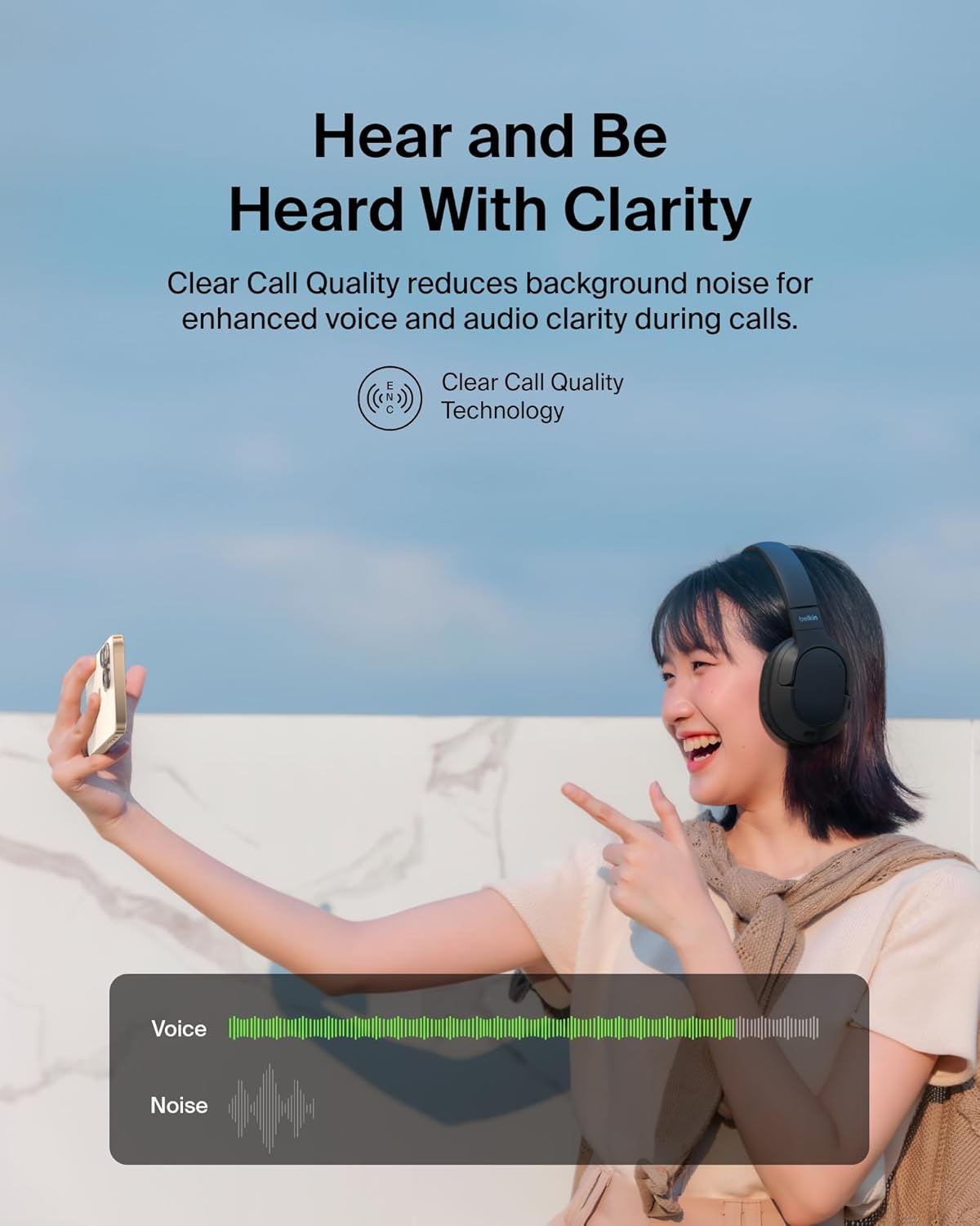 Belkin Soundform Surround Bluetooth Over-Ear Headphones - Environmental Noise Cancelling Headphones - Wireless W/ 60H Playtime & Soft Ear Cups for Iphone, Galaxy, Ipad, Travel, Home or Office - Black - Blue image number 2