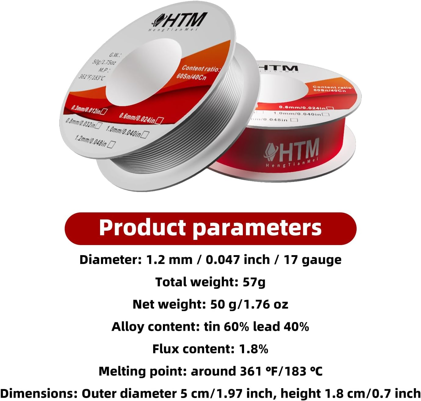 HTM Industrial Solder Wire 1.2Mm (50G) High-Temp Flux Core - 60/40 Tin Lead Alloy for Thick Cables & Sheet Metal image number 4