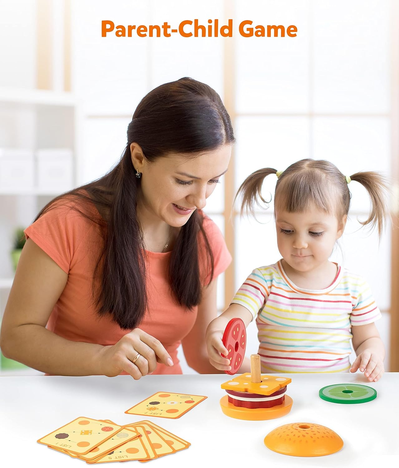 Vanmor Wooden Stacking Burger Montessori Toy for 3+ Years Old, Pretend Playing Food Hamburger Puzzle Pattern Games, Educational Activities Teaching Tool for Preschool Fine Motor Skills for 3 4 5 image number 5