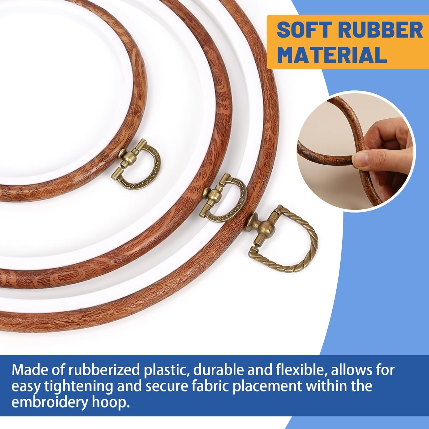 Glarks 3Pcs Circle Embroidery Hoops Set, 4.3In 6.69In 8.26In Imitated Wood Display Frame, Reusable Cross Stitch Hoop Ring with Mental Buckle Ideal for Art Craft DIY Sewing and Hanging Ornaments Decor