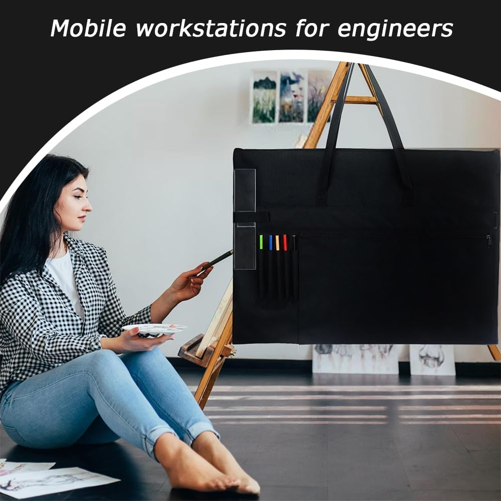 MOTRAIN Light Weight Art Potfolio Bag, Canvas Artist Potfolio Carry Shoulder Bag Case, Art Carrying Bag for Artwork, Posters, Sketching, and Drawing, 27.6 * 20.5 In, Black image number 4