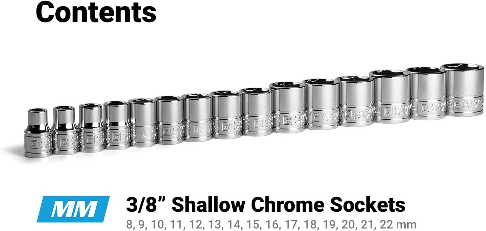 Capri Tools 3/8 In. Drive Shallow Chrome Socket Set, 6-Point, 8 to 22 Mm, 15-Piece image number 5