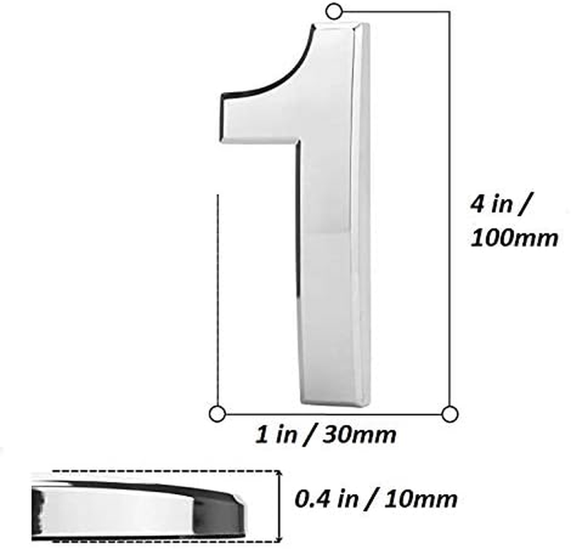 Tope 4 Inch 3D Mailbox Number, Silver Waterproof Self Adhesive 3D Number Stickers House Room Door Number for Home Apartment Cabinet Table Mailbox Outdoor Indoor Use (No.1) image number 3