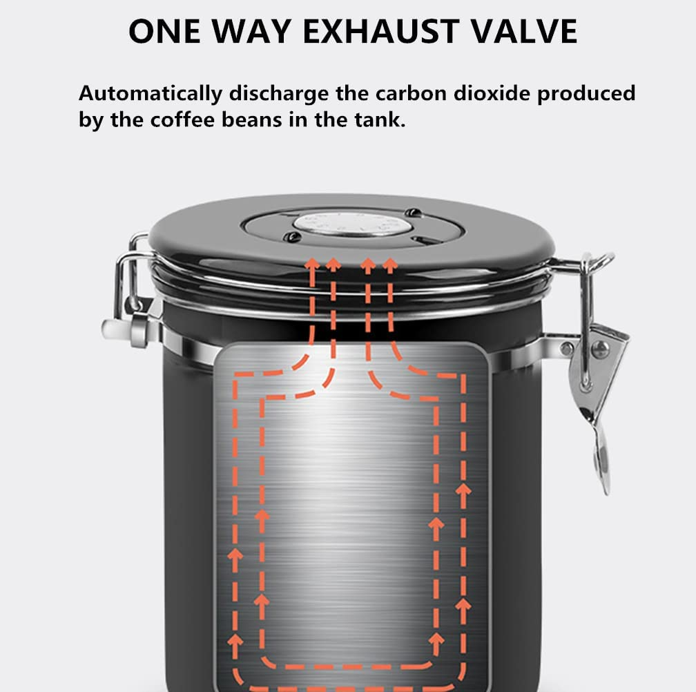 Airtight Stainless Steel Coffee Canister, Coffee Bean Storage Container with Mini Jar and Date Tracker, 6 Co2-Release Valve and Measuring Scoop for Grounds, Tea, Flour, Sugar, 1800Ml/60Oz image number 3