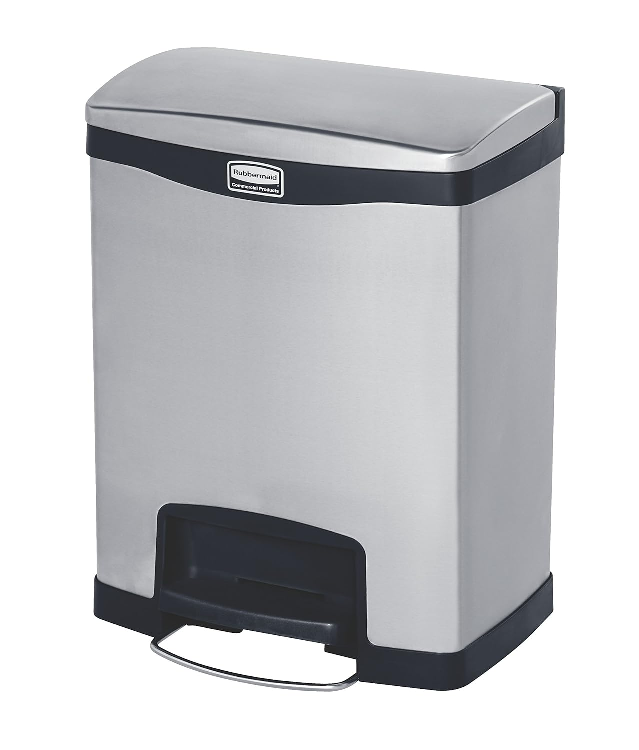 Rubbermaid Commercial Products 1901987 Rubbermaid Commercial Slim Jim Stainless Steel Front Step-On Wastebasket with Trash/Recycling Combo Liner, 8 Gal, Black Trim image number 4