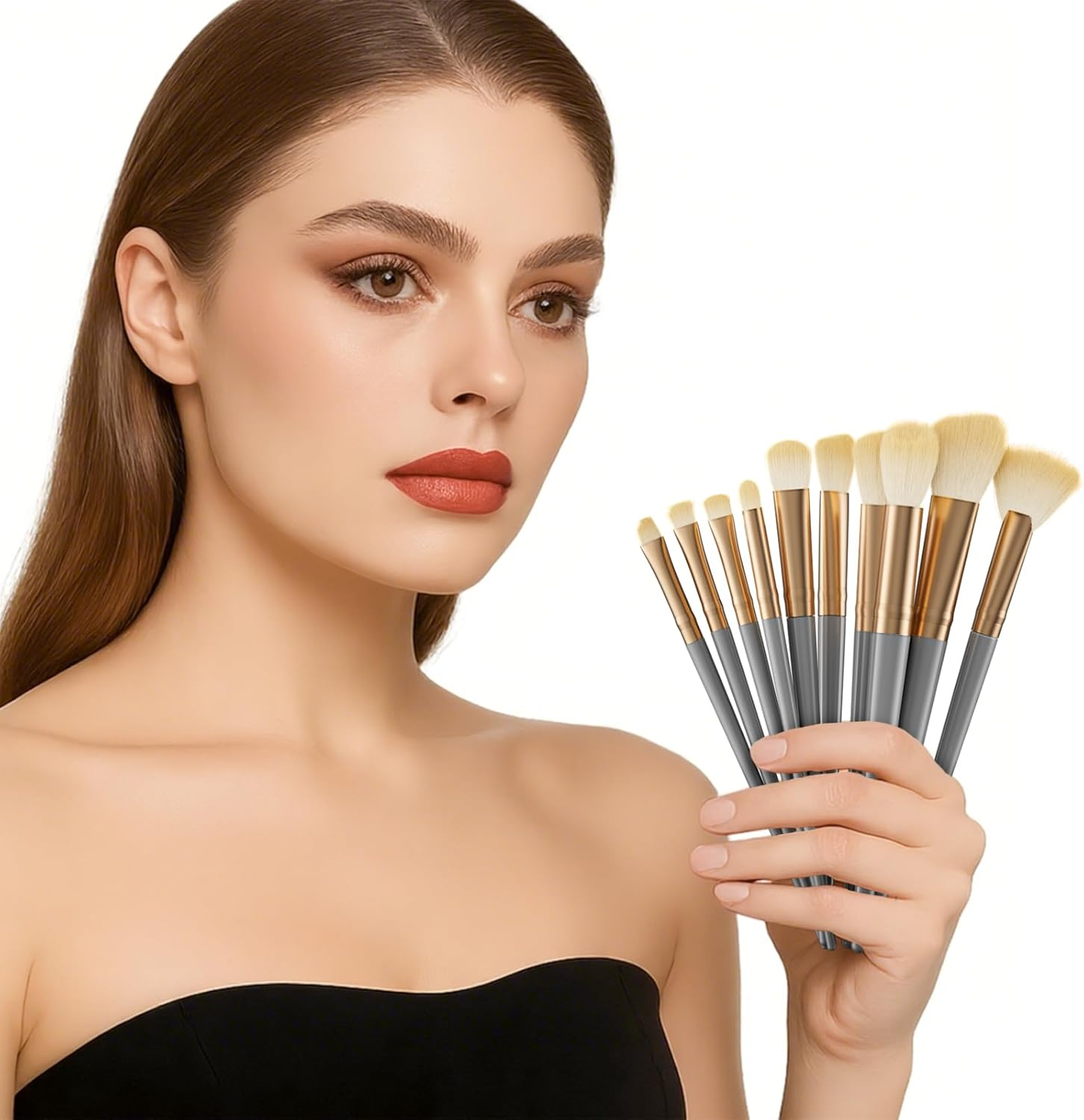 Dtxdtech Makeup Brush Set 10 Pcs with Travel Bag,Natural & Vegan Bristles, Professional Foundation, Contour, Eyeshadow & Blush Brushes, Blue image number 1