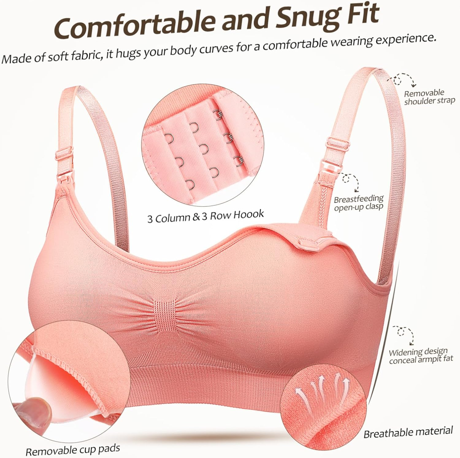 FRCOLOR 3Pcs Nursing Bras Breastfeeding Bras Maternity Nursing Bras Pregnancy Pumping Bras Extenders for Pregnant Women for Pregnancy image number 4