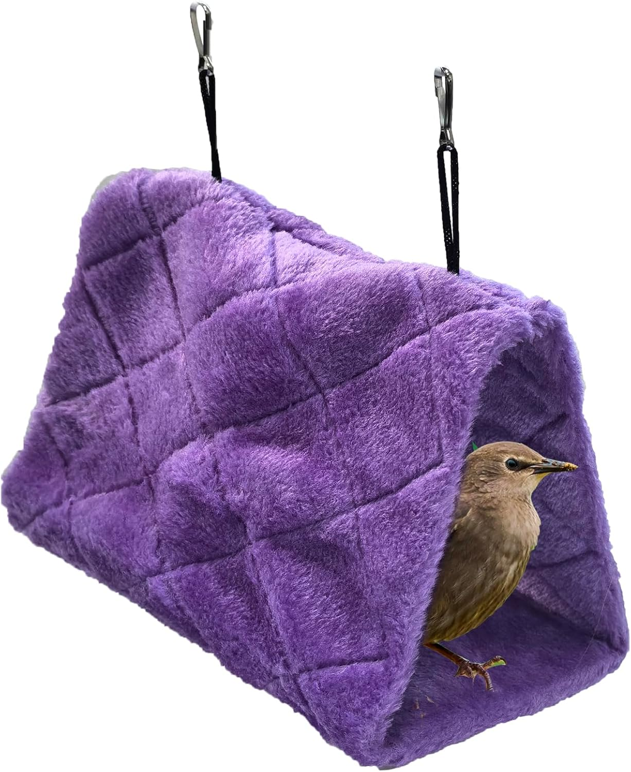 Warm Bird Nest House Bed Hanging Hammock Hanging Cage Plush Pet Bird Hut Nest Happy Snuggle Cave Tent for Parrot Parakeet Cockatoo Maca (Blue-M)