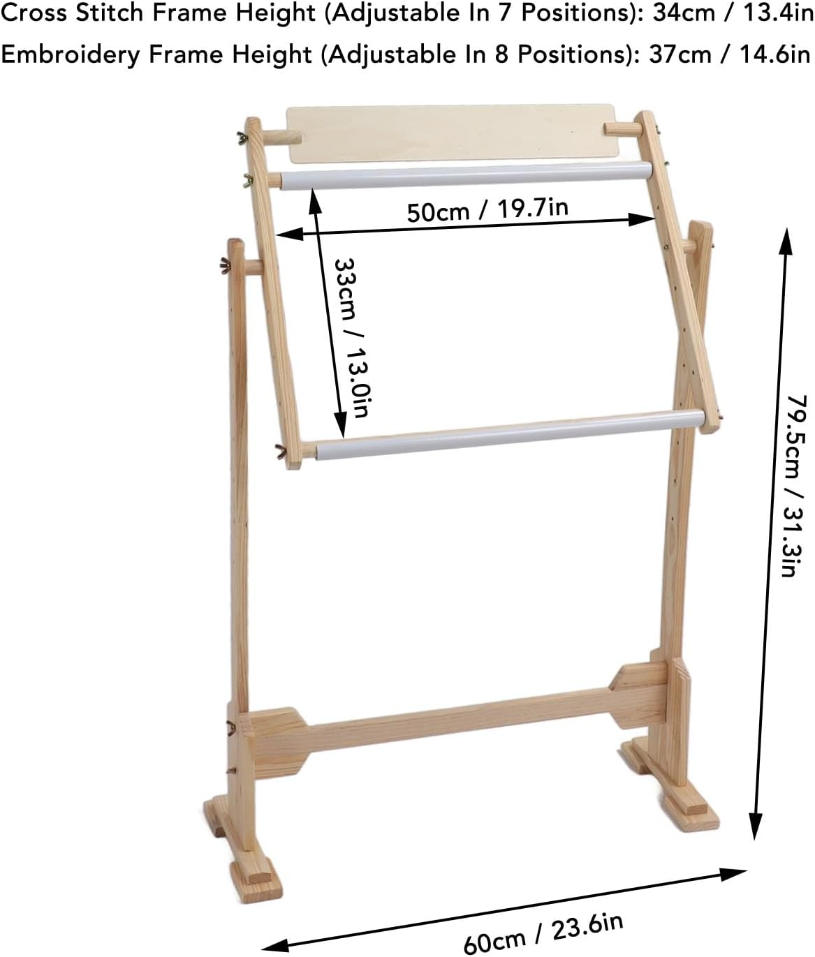 Adjustable Cross Stitch Frame, Wooden Cross Stitch Embroidery Stand with Scroll Frame, 360 Degrees Rotation DIY Floor Stand for Embroidery Quilting Tapestry Needlecrafts image number 4