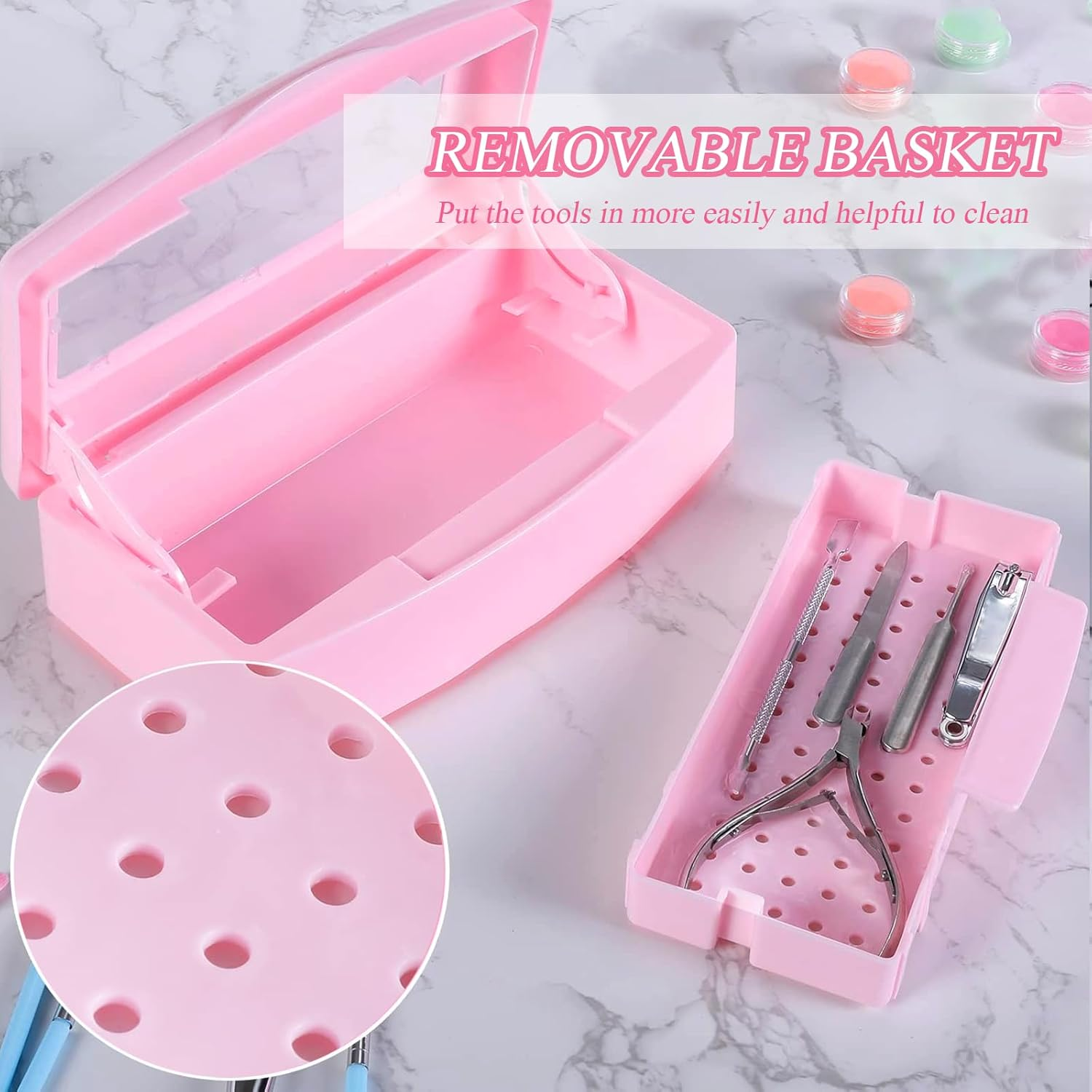 Sterilizer for Nail Tools, Sterilization Tray for Tweezers, Nail Supplies, Hair Salon, Nail Tech Must Haves, Pink - Black image number 5