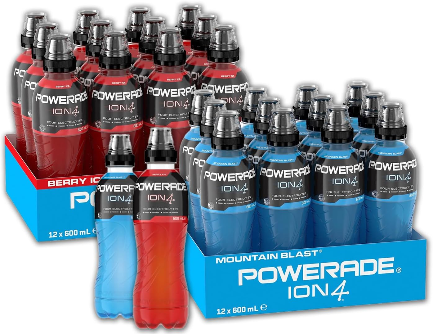 Powerade Bundle: Powerade ION4 Mountain Blast Sports Drink Multipack Sipper Cap Bottles 12 X 600Ml and Powerade ION4 Berry Ice Sports Drink Multipack Sipper Cap Bottles 12 X 600Ml