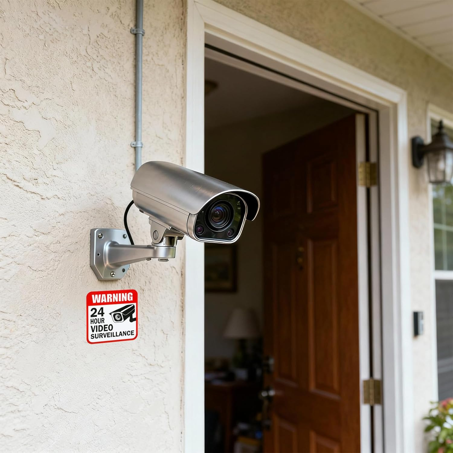 10Pcs Self-Adhesive Warning Sticker, CCTV Logo Sticker, 24-Hour Video Surveillance No-Entry Warning Sign, Video Surveillance Sign for Home Safety image number 3