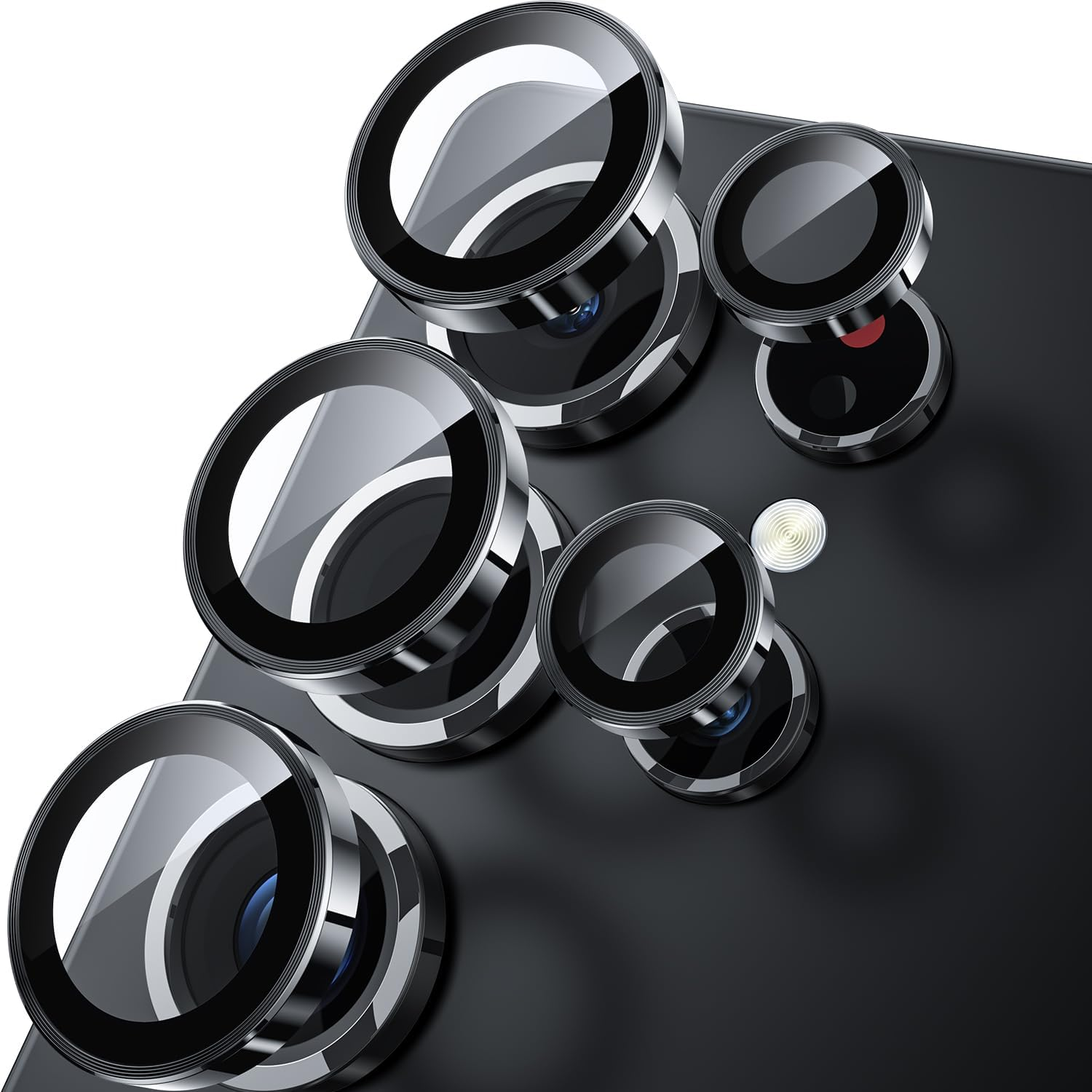 WSKEN for Samsung Galaxy S24 Ultra Camera Lens Protector, Ultra Thin Scratch Resistant 9H Tempered Glass with Aluminum Metal Circle Camera Screen Protector Cover Accessories, Black