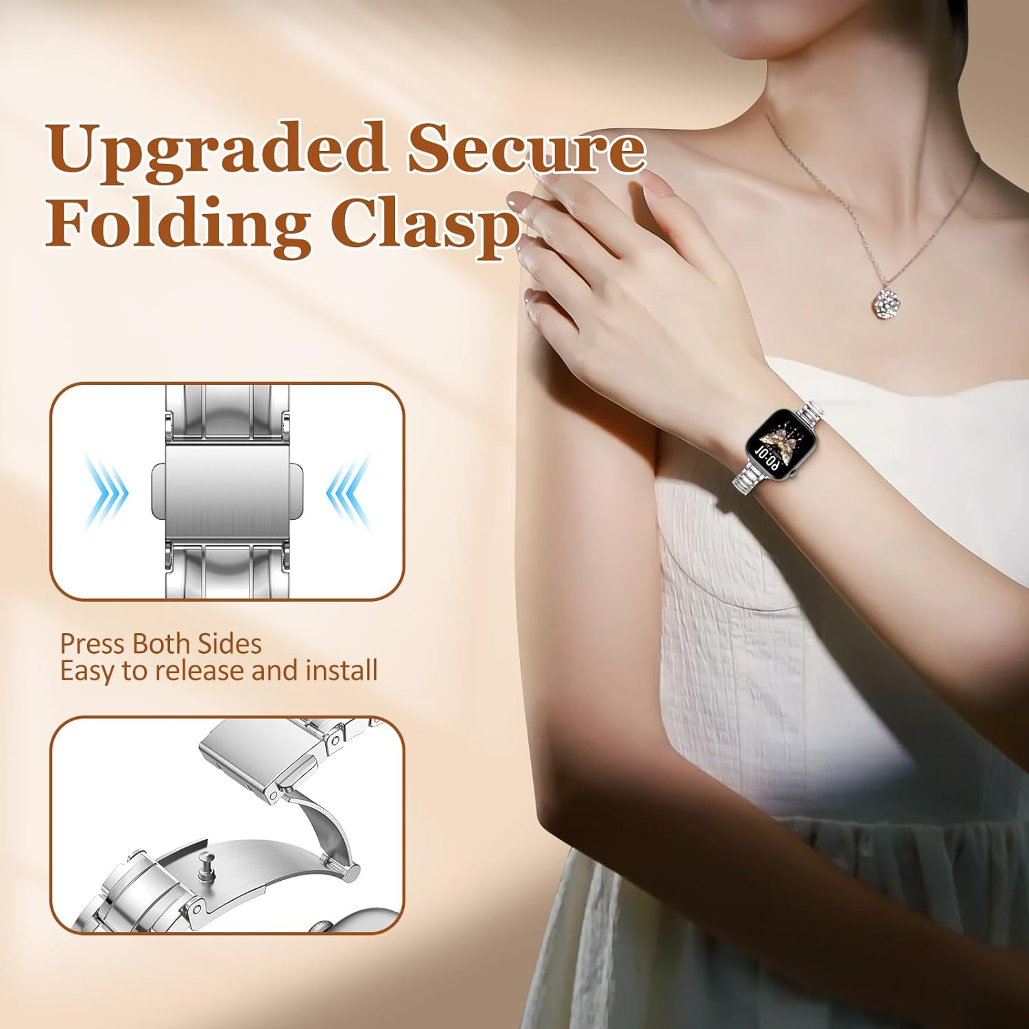 Thin Metal Band Compatible with Apple Watch Band for Women 40Mm 44Mm 42Mm 41Mm 45Mm 46Mm 38Mm,Slim Stainless Steel Bracelet Strap for Iphone Iwatch Bands Women SE/2 Series 10/9/8/7/6/5/4/3 image number 6