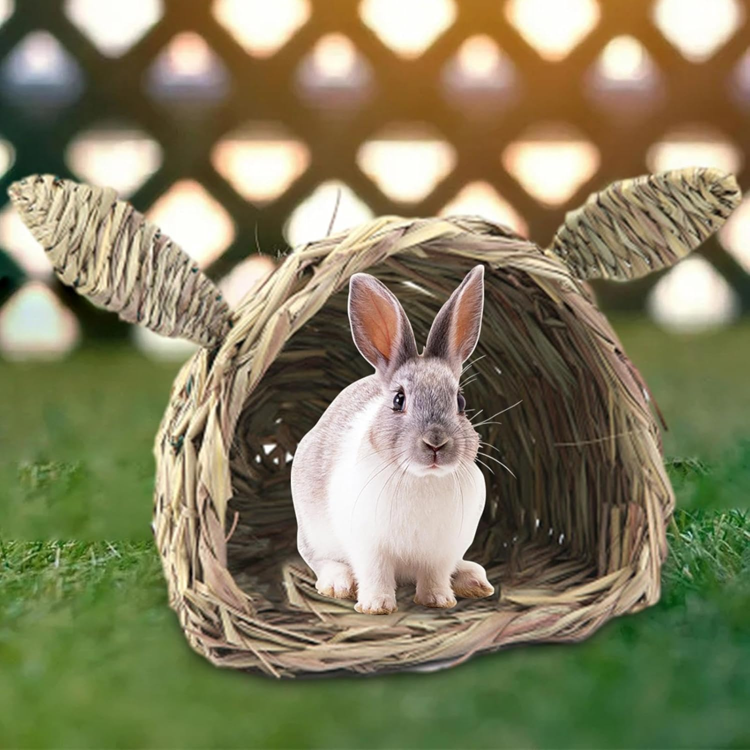 Folpus Hideaway Hut Toy Hay Bed Handmade Woven Bunny Grass Tunnel Rabbit Grass Bed for Chinchilla Small Animals Bunny Play and Sleep image number 6