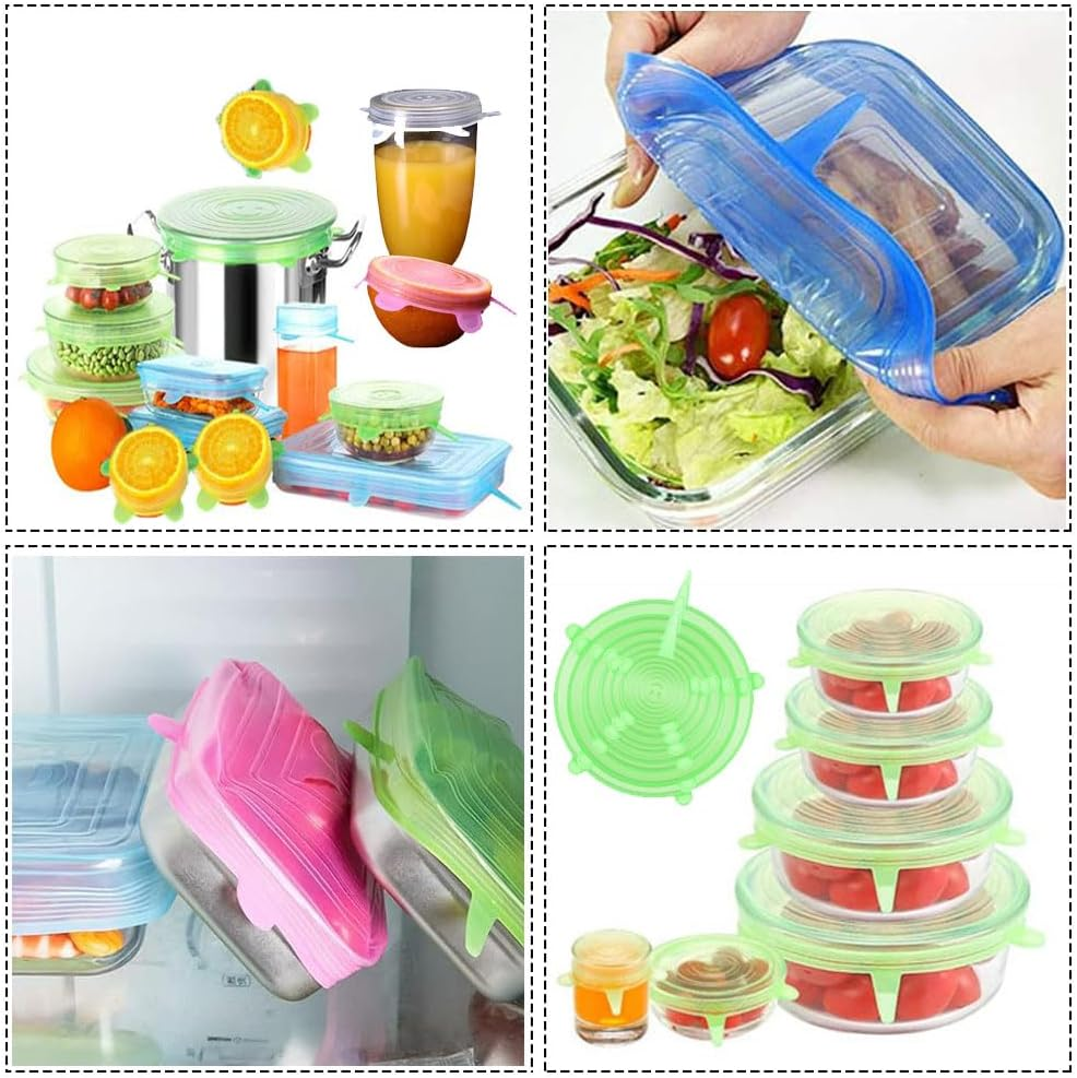 18 Pcs Silicone Stretch Lids, 12 Sizes Silicone Lid Reusable, Bowls Covers Keep Food Fresh, Bowl Covers Keep Food Fresh, Silicone Reusable Bowl Covers Silicone Food Wrap, Fits All Shapes of Plates image number 3