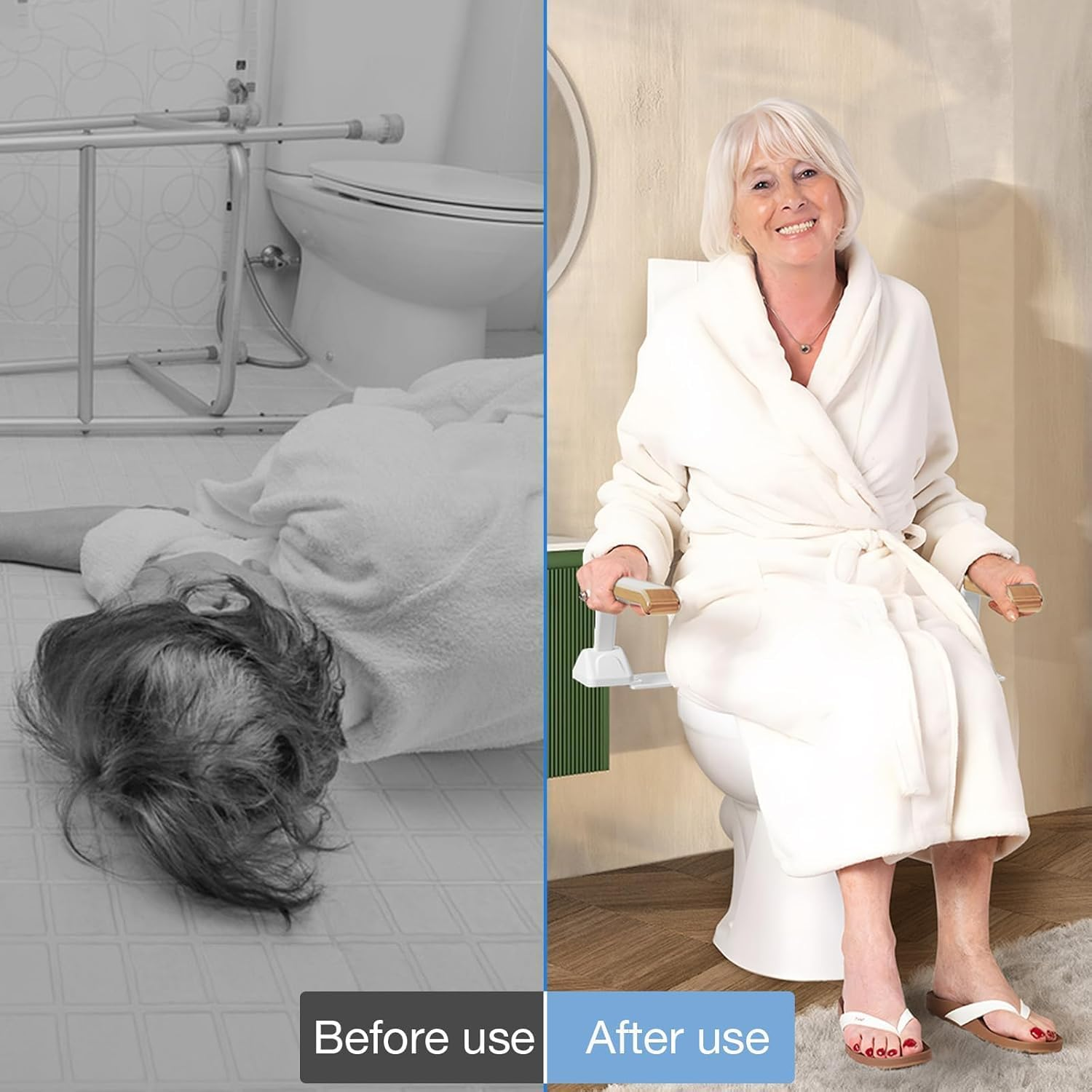 YUET Toilet Safety Rails for Elderly with Flip up Non-Slip Wooden Armrest Handles, 520Lbs Heavy Duty Toilet Safety Support Frame, Toilet Assist Devices for Seniors, Handicap, Disabled, Standing Aid image number 3