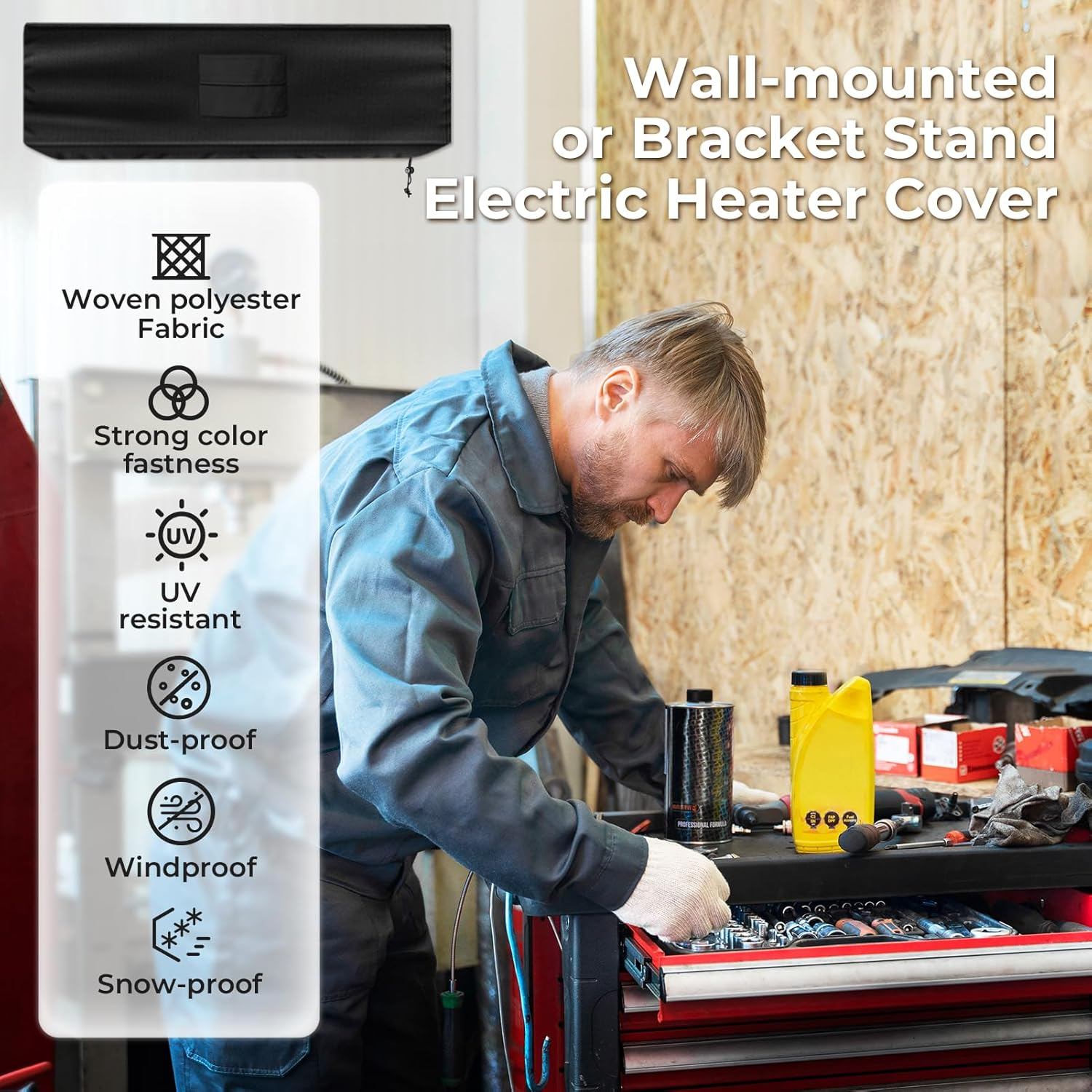 Electric Patio Heater Covers, Compatible with Most of Portable Indoor&Outdoor Wall-Mounted or Bracket Stand Electric Heater, with Remote Controlled Bag (40"Lx9.8" Wx7"H), Weather-Resistant Fabric image number 4