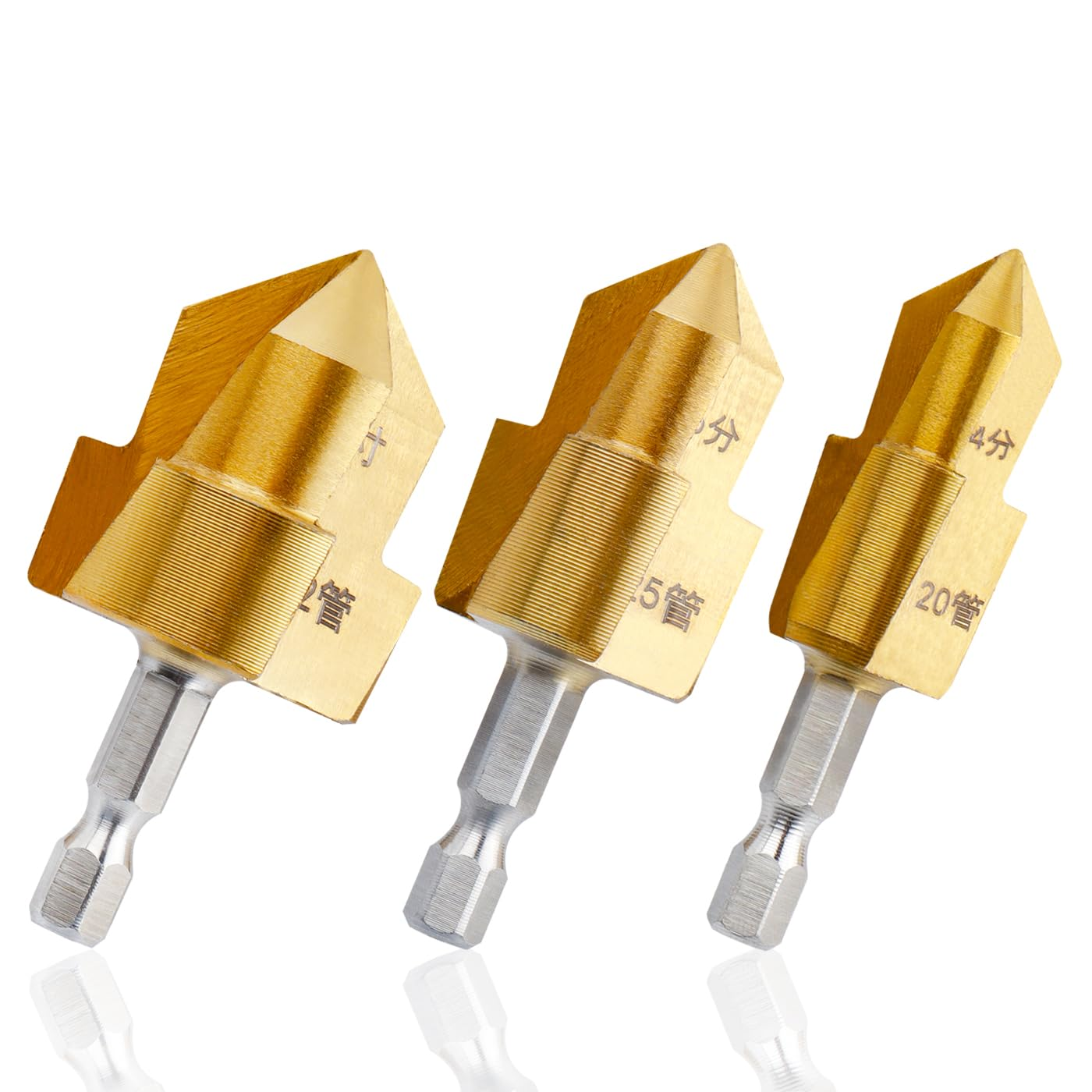 3 Pcs PPR Lifting Step Drill Bits, 1/4" Hex Shank Water Pipe Expansion Drill Lift Stepped Reamer Drill Bit Set Tube Reaming Plumbing Puncher Repair Tool for 1/2" 3/4" 1" Pipes image number 1