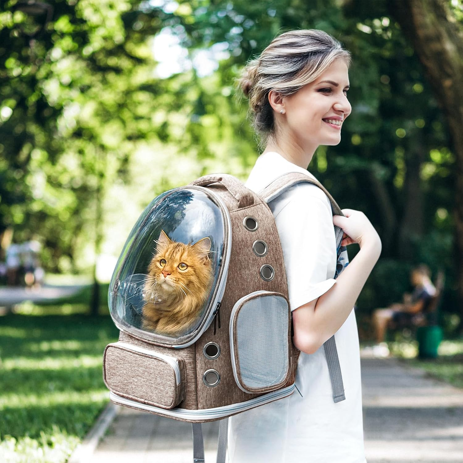 Pawstrip Cat Backpack Carrier with Large Space Bubble Window, Airline Approved Breathable Pet Carrier for Small Dogs Cats up to 15Lbs, Foldable for Travel Hiking & Outdoor Use - Black image number 6