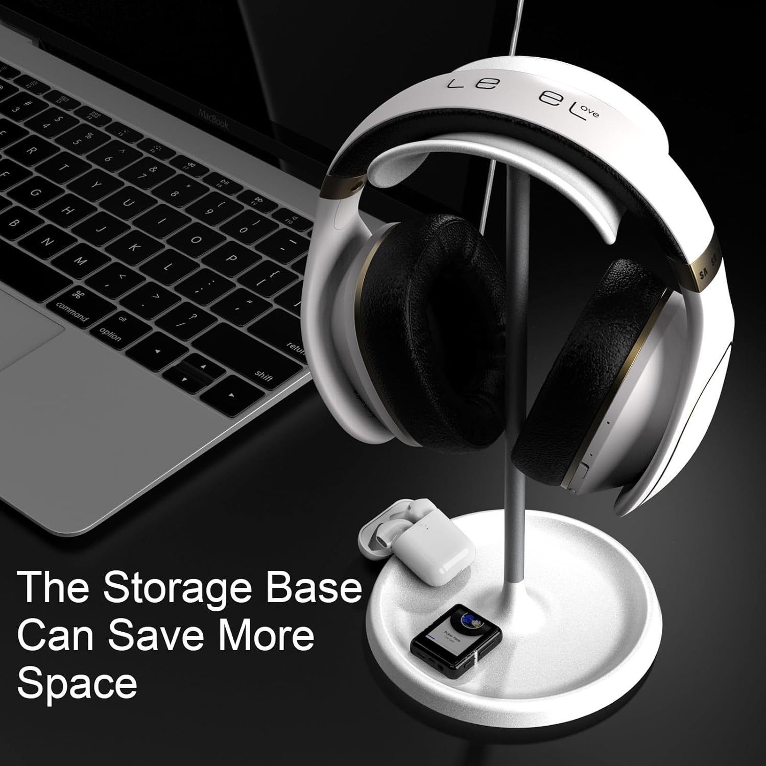 Headphone Stand, Curved Headset Stand with Storage Tray, Desk Earphone Stand, Gaming Headset Holder Accessories for Airpods Max, Beats, Bose, Sennheiser, Sony and Ect.(White) image number 4