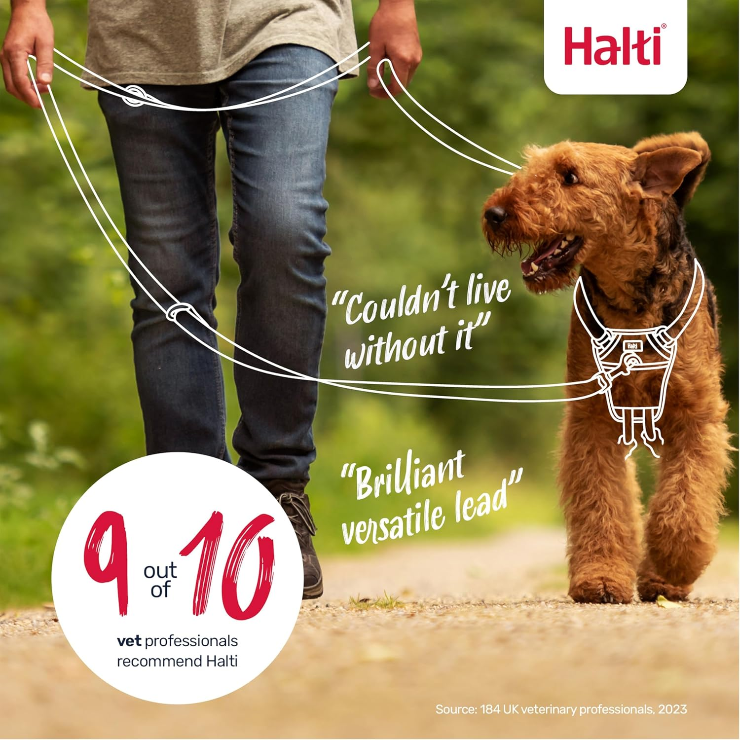 HALTI Double Lead - Multifunctional Dog Lead for Training and Walking Your Dog. Lightweight and Neoprene Padded. Suitable for Puppies (Size Small, Walnut Brown, 2M) image number 4