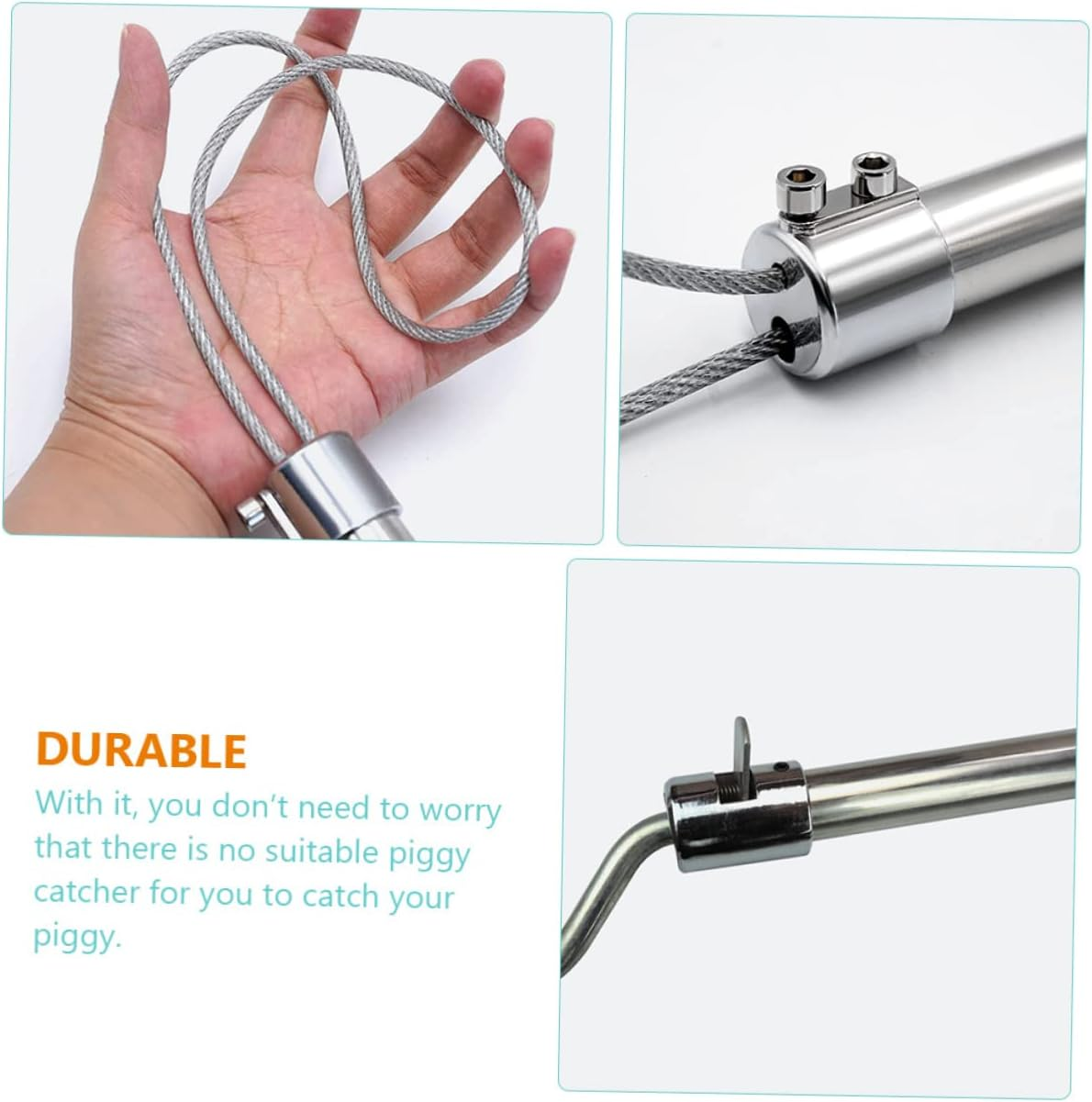 Portable Stainless Steel Pig Catch Pole Farm Supply with Reinforced Rope Lock Convenient Lightweight Livestock Handling Tool for Easy Animal image number 2