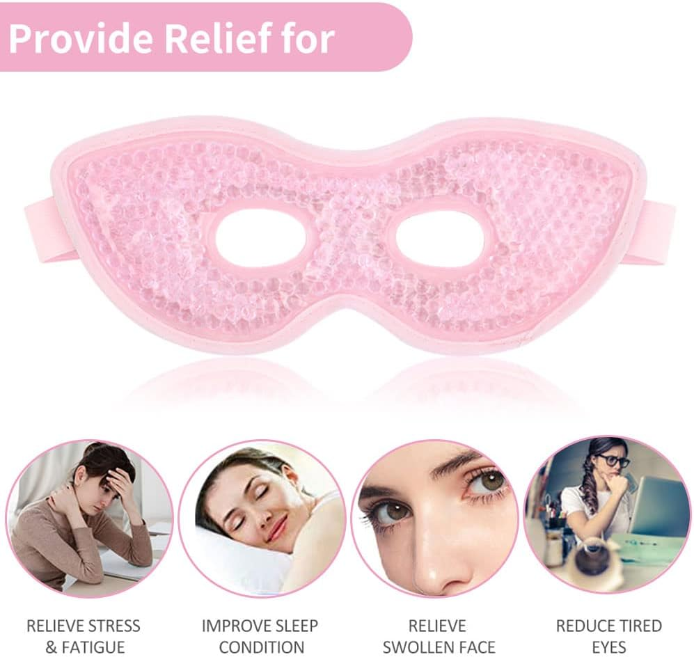 NEWGO Gel Eye Mask Reusable Cooling Eye Mask with Eye Holes, Cold Pack Hot Cold Eye Compress for Puffy Eyes Migraine Headache, Stress Relief, Dry Eyes Dark Circles (Pink) - Pink image number 6