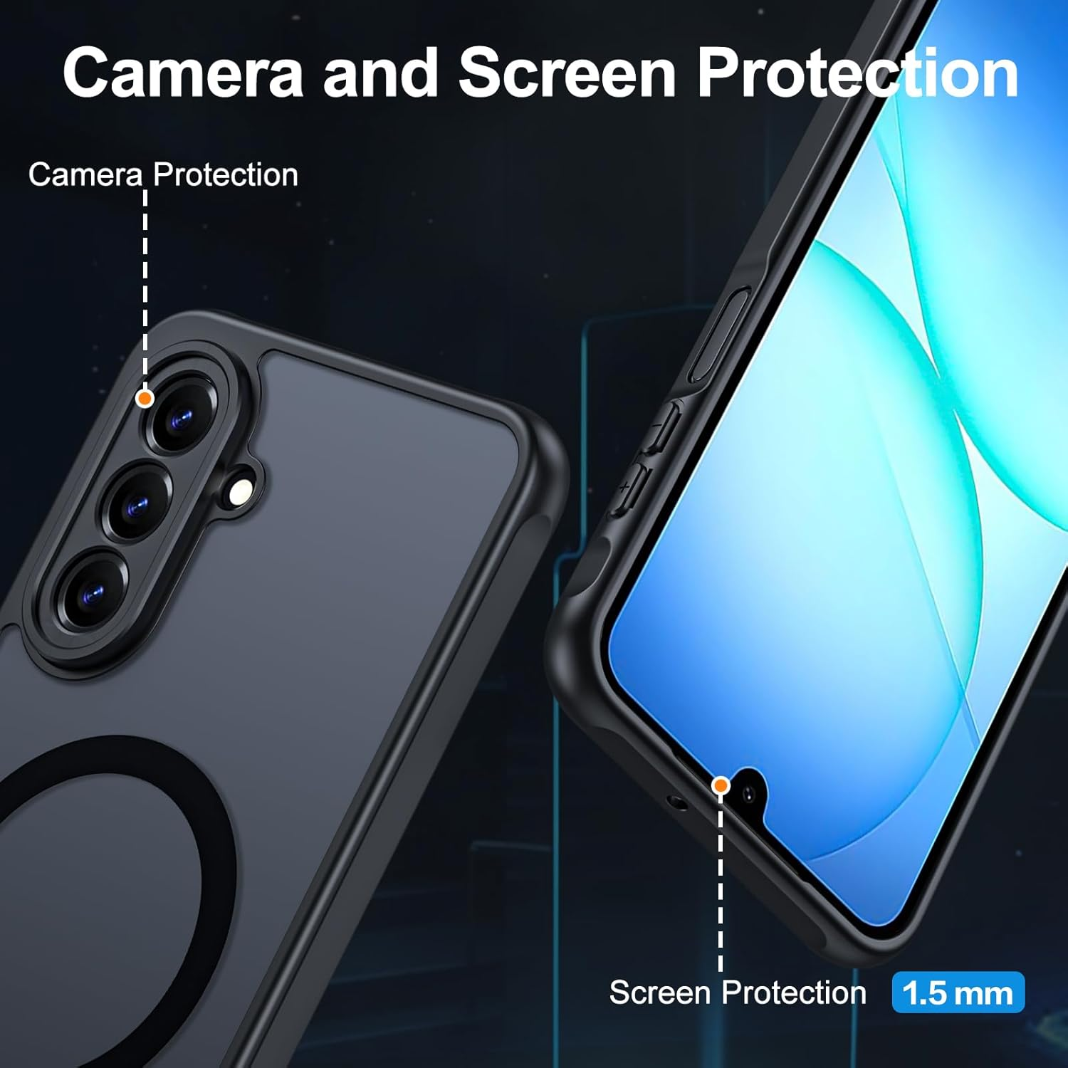 Magnetic Case for Samsung Galaxy A17 4G/5G,Compatible with Magsafe with Screen Protector [Wrist Strap] Translucent Matte Back Shockproof Slim Cell Phone Protective Cover(Black) image number 4