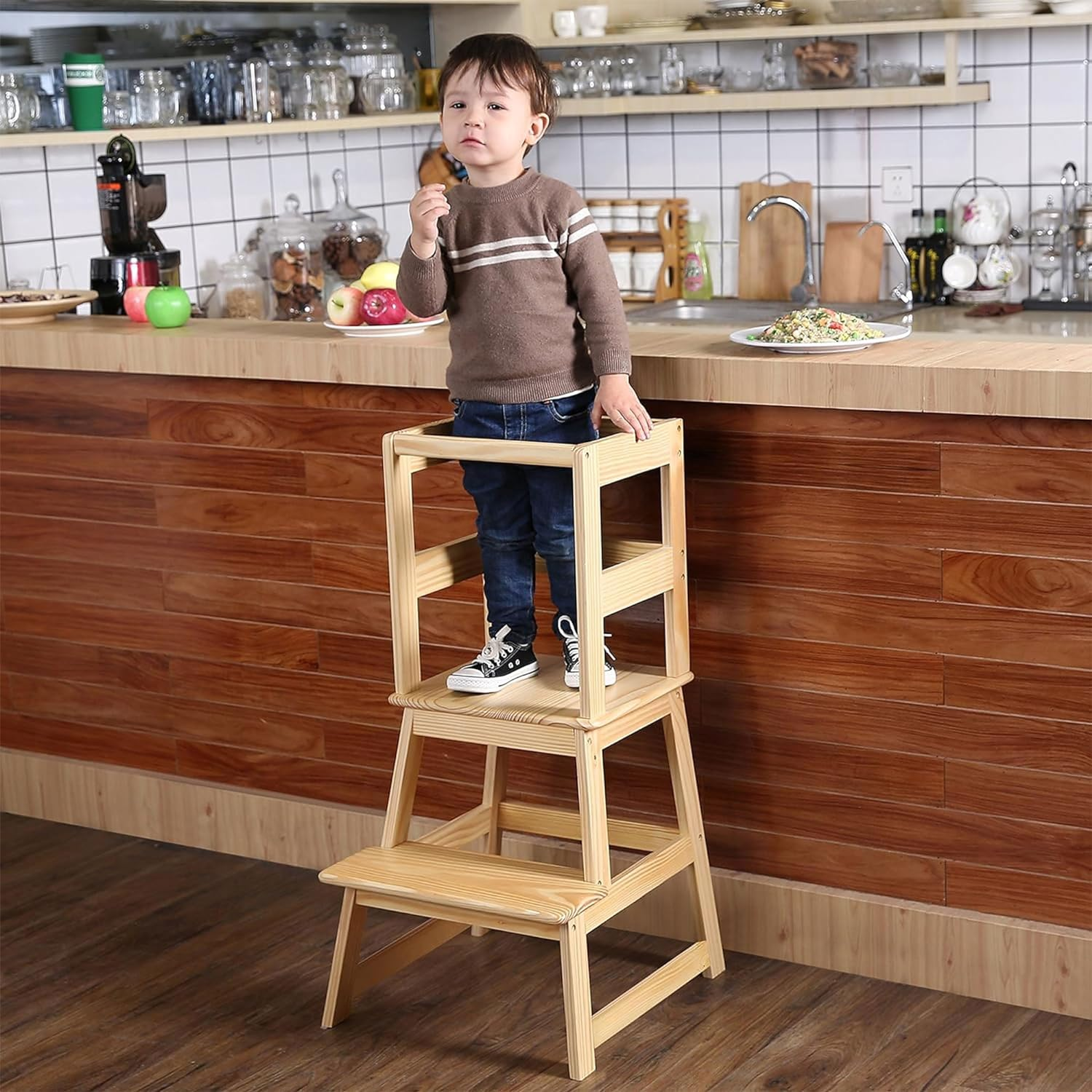 SDADI Kids Kitchen Step Stool with Safety Rail - for Toddlers 18 Months and Older, Natural LT01N image number 5