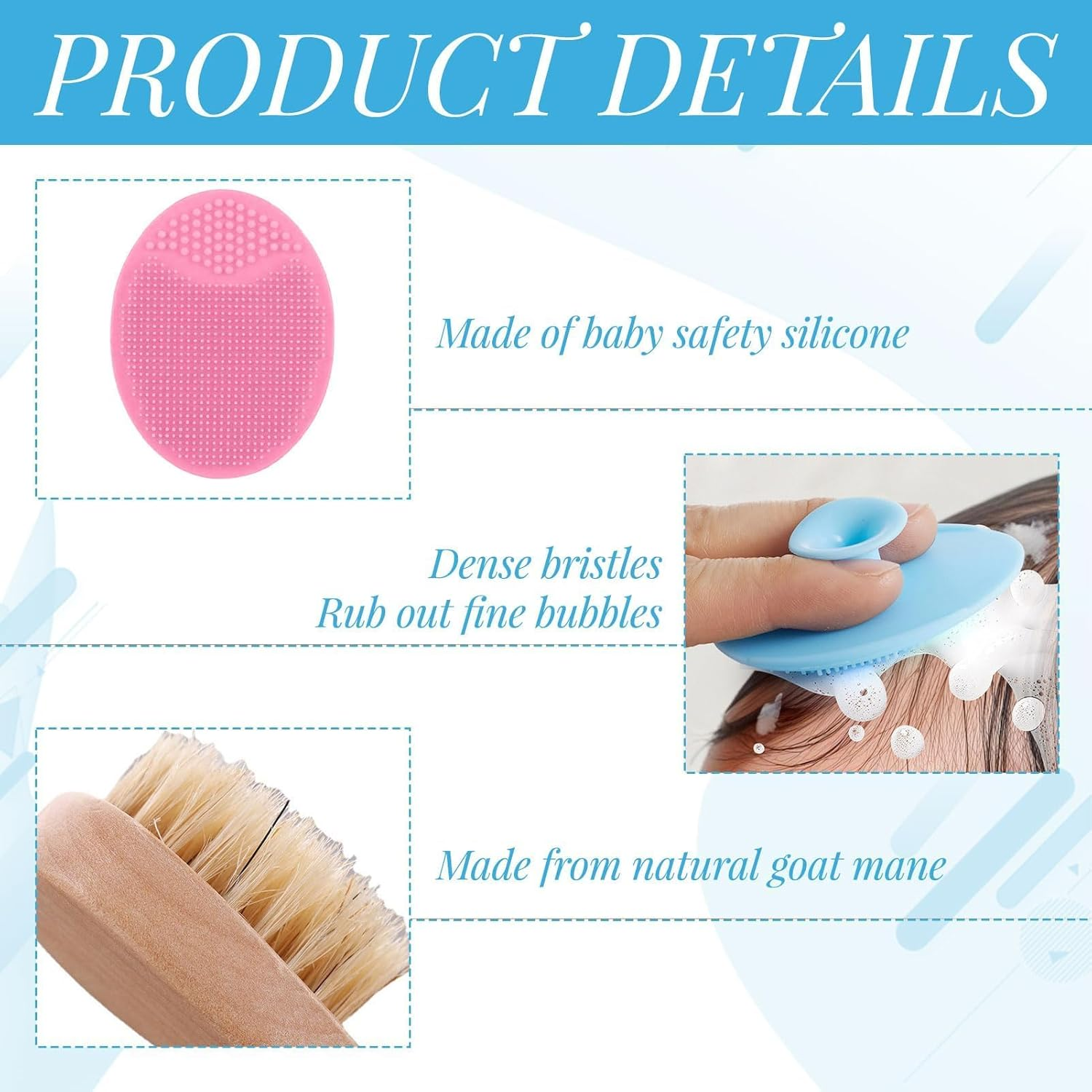 Baby Hair Brush, 2Pcs Cradle Cap Brush, Baby Brush, Natural Ultra-Soft Goat Bristles Brushes, Wooden Handle Brushes, Use for Bath, Daily Care and Delicate Scalps, Set for Newborns and Toddlers image number 2