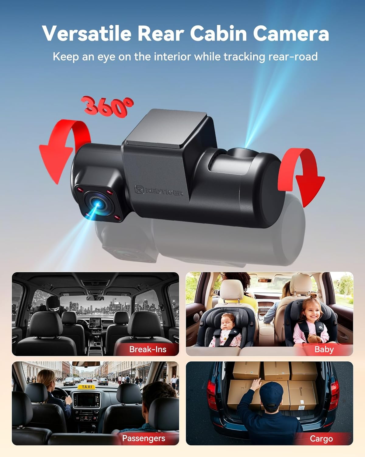 REDTIGER F17 plus 4 Channel Dash Cam 2.7K+1080P*3, STARVIS 2, 128GB Card, 360&deg; Front inside and Rear Cabin Car Camera, IR Night Vision, 5Ghz Wifi 6, GPS, Voice Control, Touch Screen, 24H Parking Mode image number 5