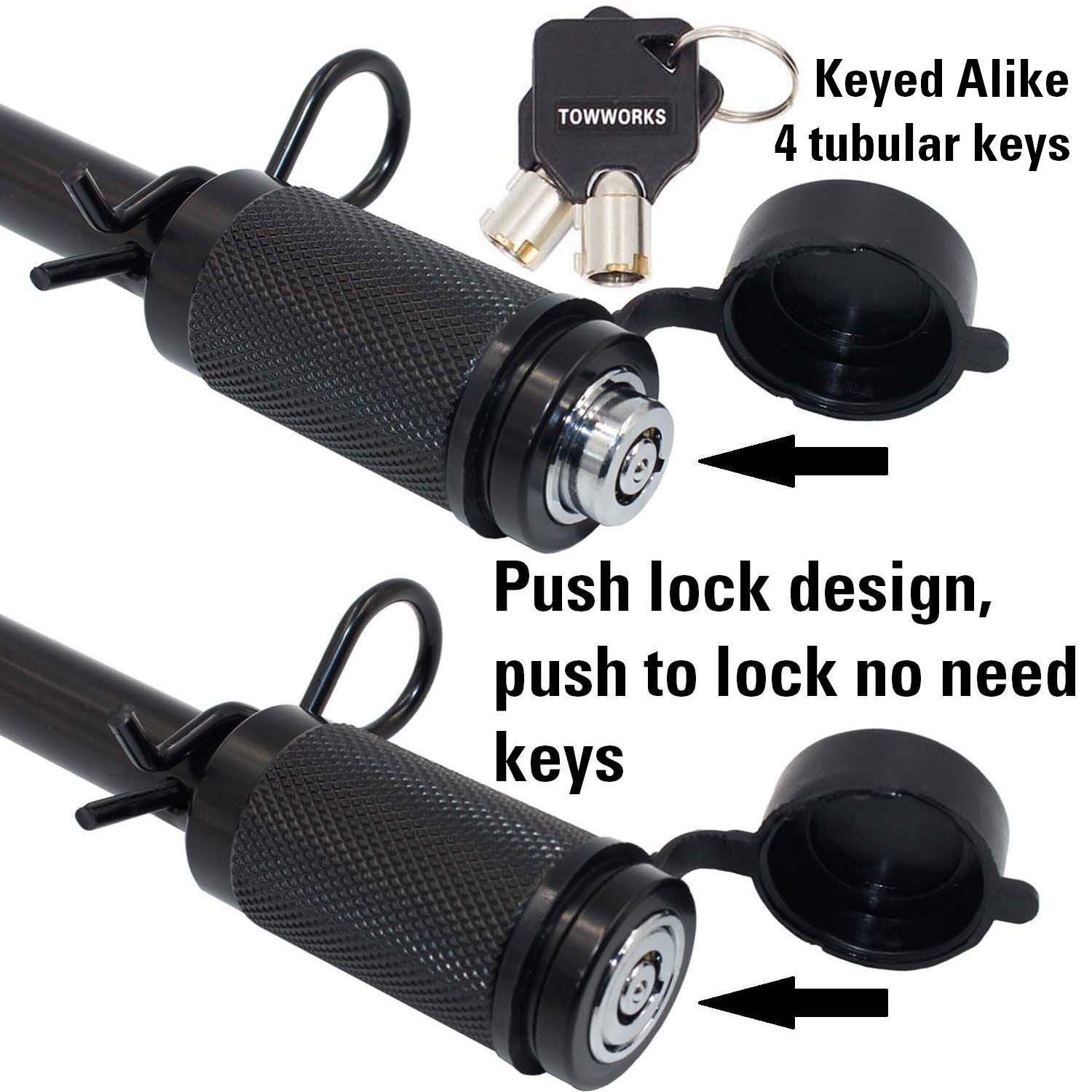 Towworks 79632 Keyed Alike Hitch Pin Lock Set, 16 Mm (5/8 Inch) Diameter Locking Pin with Double Safety, Extra Long Fits All Common Hitch Receivers from 65 Mm to 80 Mm, 2-Pack