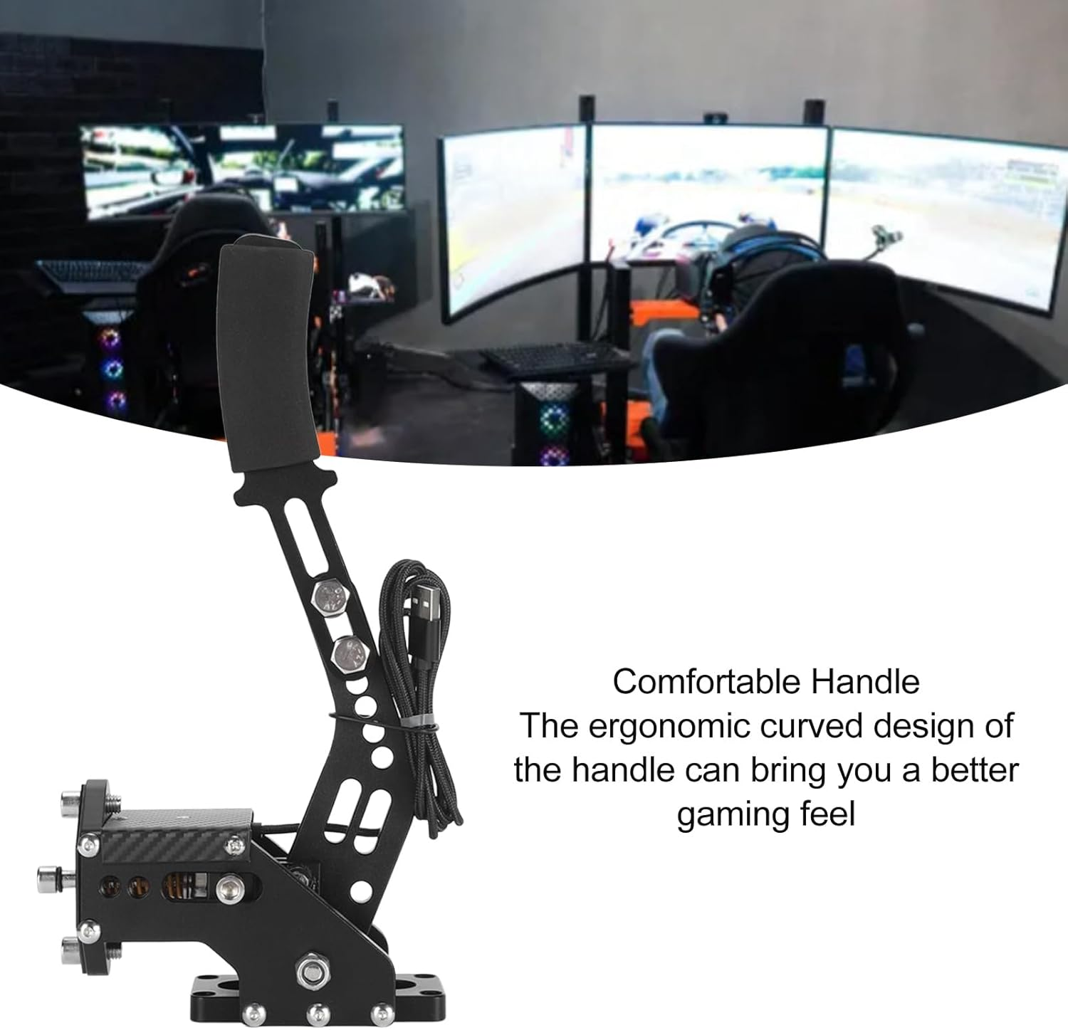 PC Racing Game USB Handbrake 16Bit for G27 G29 G920 G923 T500 T300 FANATECOSW LFS Dirt Rally with Adjustable Height (Black) image number 6