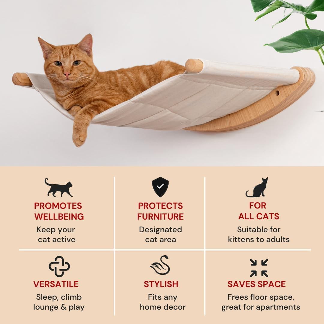 Wall-Mounted Cat Hammock with Steps &ndash; Cat Wall Shelves for Climbing, Sleeping, and Lounging &ndash; Modern Cat Furniture for Large Cats and Kittens image number 3
