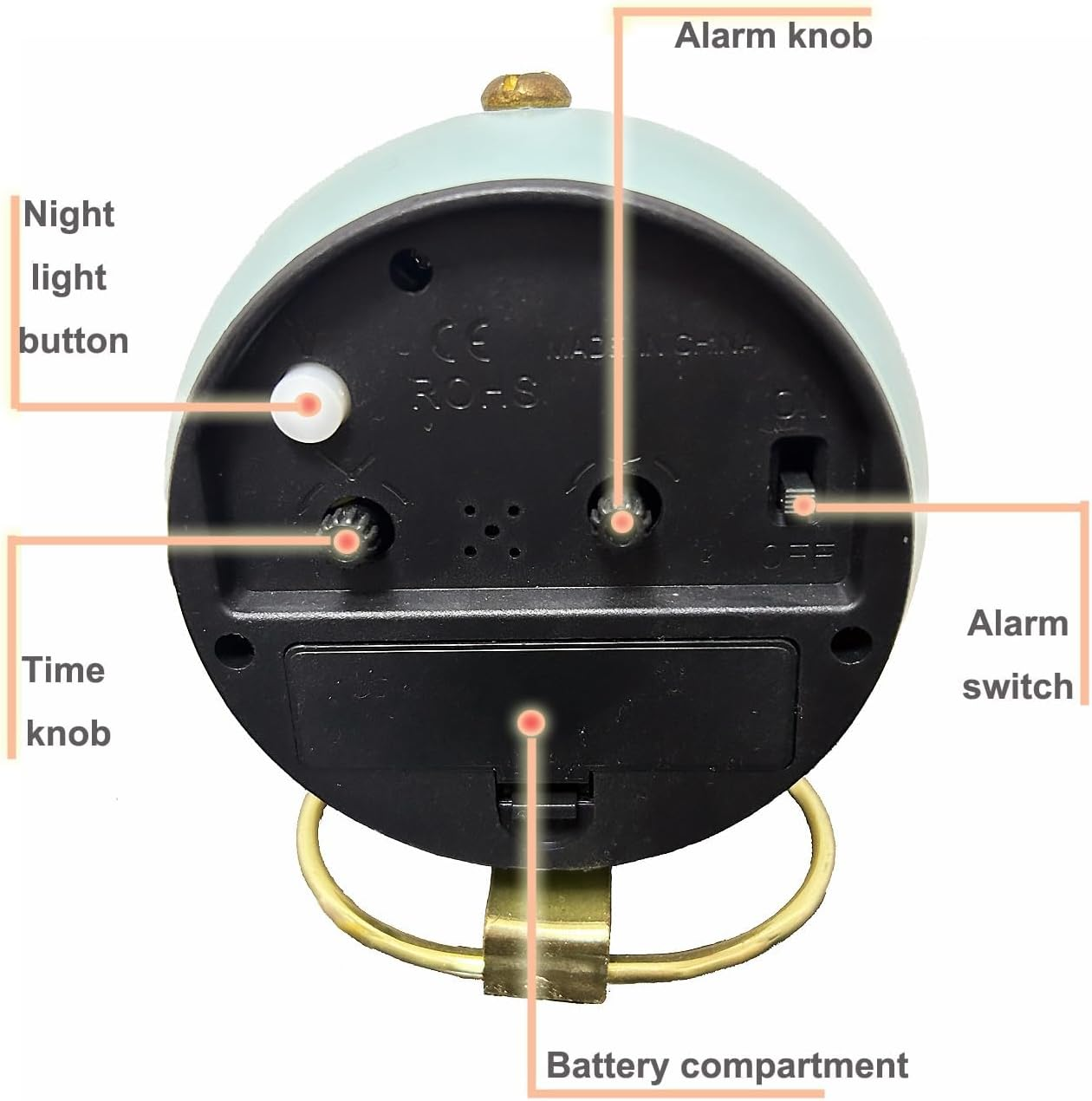 Analog Alarm Clocks,Small Table Clocks,Retro Backlight Cute Simple Design Desk Clock with Night Light,Silent Non-Ticking,Battery Powered,For Living Room Bedroom Bedside Indoor Decor - White image number 4