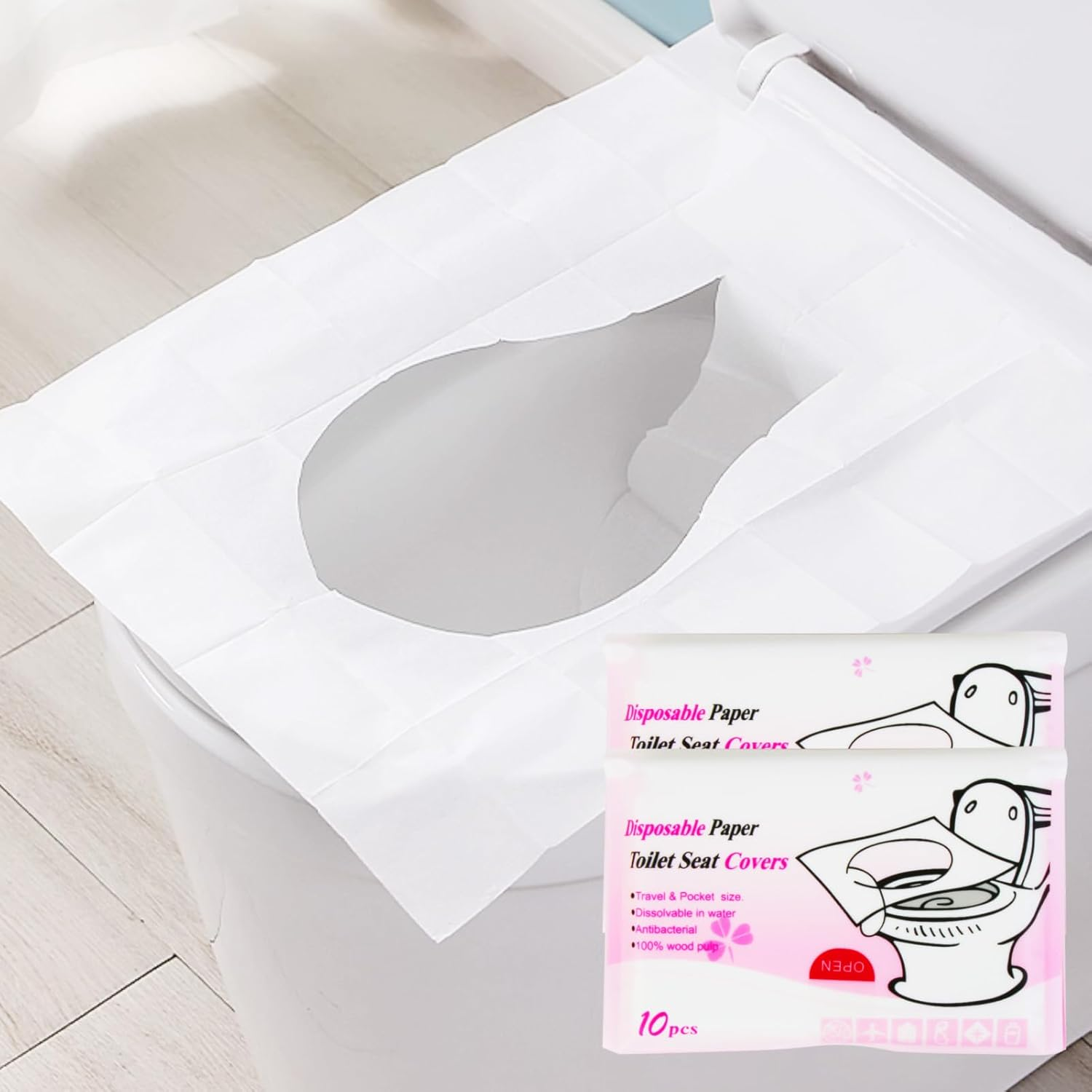 Ozessence 20 Pcs Soluble Water Disposable Toilet Seat Covers, Travel Toilet Seat Covers Anti-Slip Waterproof Protection for Travel Public Restrooms Camping Adults & Kids image number 2