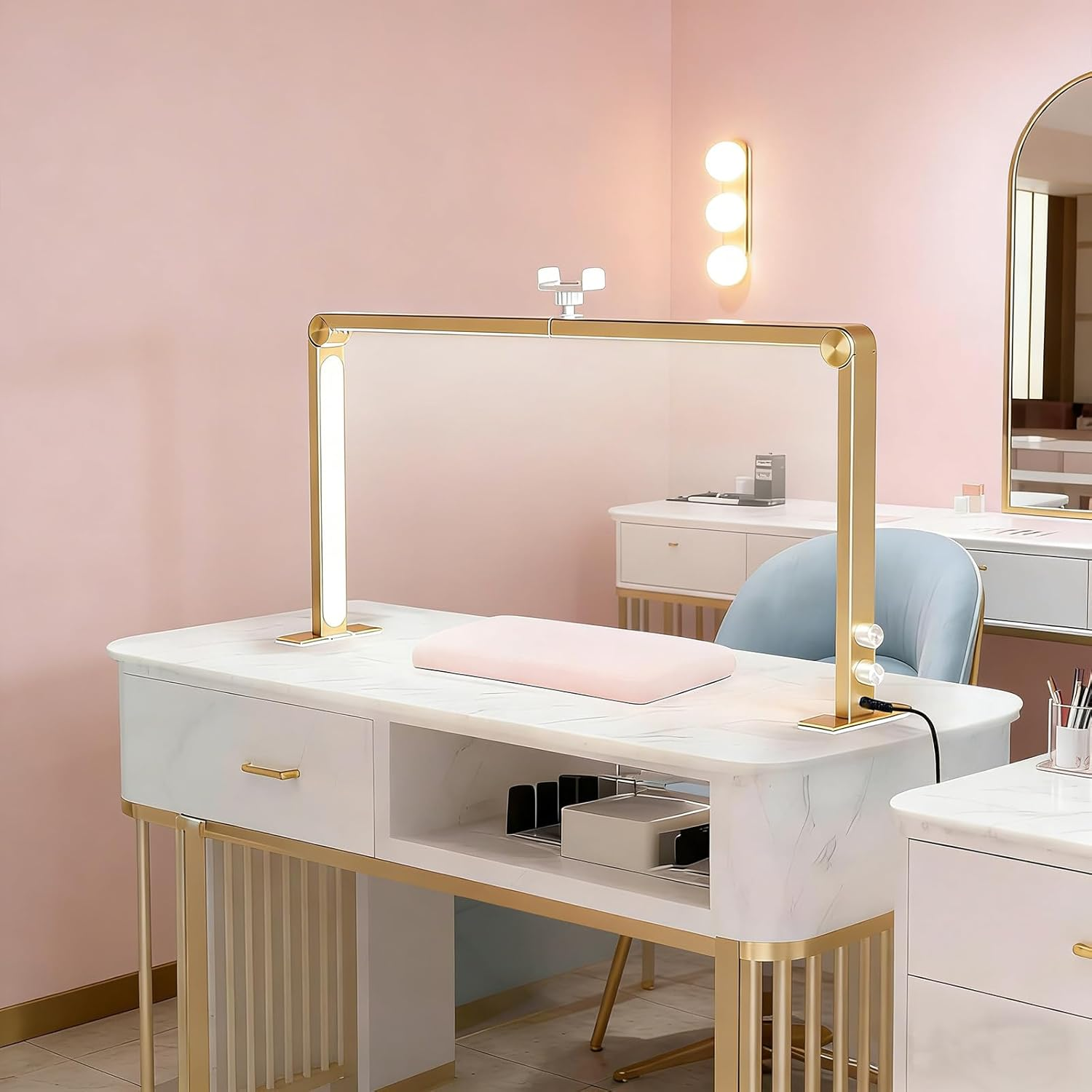 48W Premium Foldable Nail Light for Desk,Led Manicure Lamp with Phone Holder,Tri-Fold Lash Arc Light,3000K-6000K Stepless Dimming & No Dark Zones for Beauty,Eyelashes,Tattoos, Manicure,Salon & Crafts