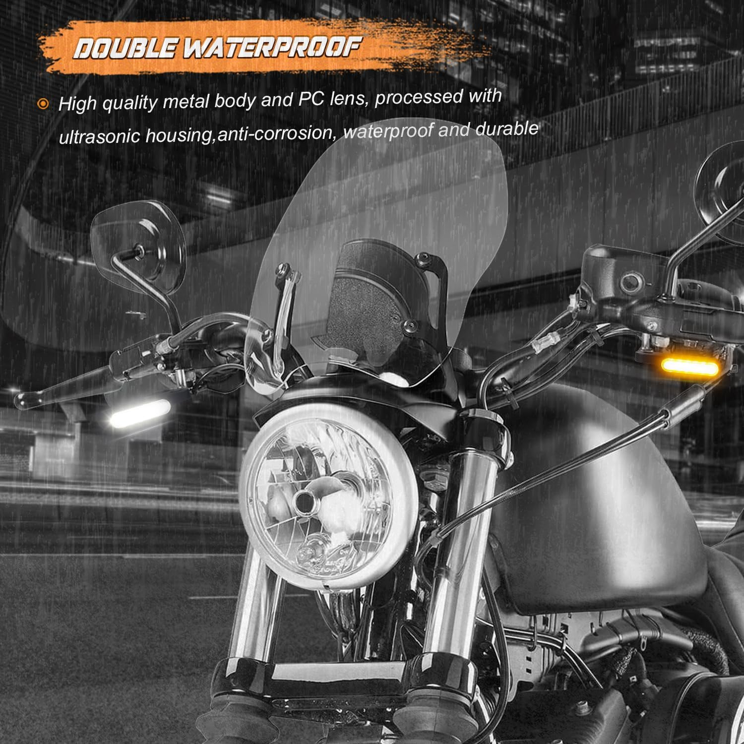 NTHREEAUTO Handlebar LED Turn Signals Mini Motorcycle Blinkers Front Running Light Universal Compatible with Harley Sportster Dyna Honda Shadow Kawasaki Vulcan Yamaha V-Star Road Star - Black image number 2