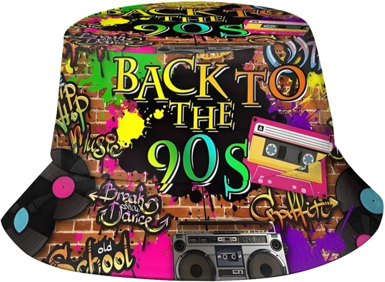 LVGOOKI Funny Retro 80S 90'S Style Design Summer Unisex Reversible Print Bucket Hat