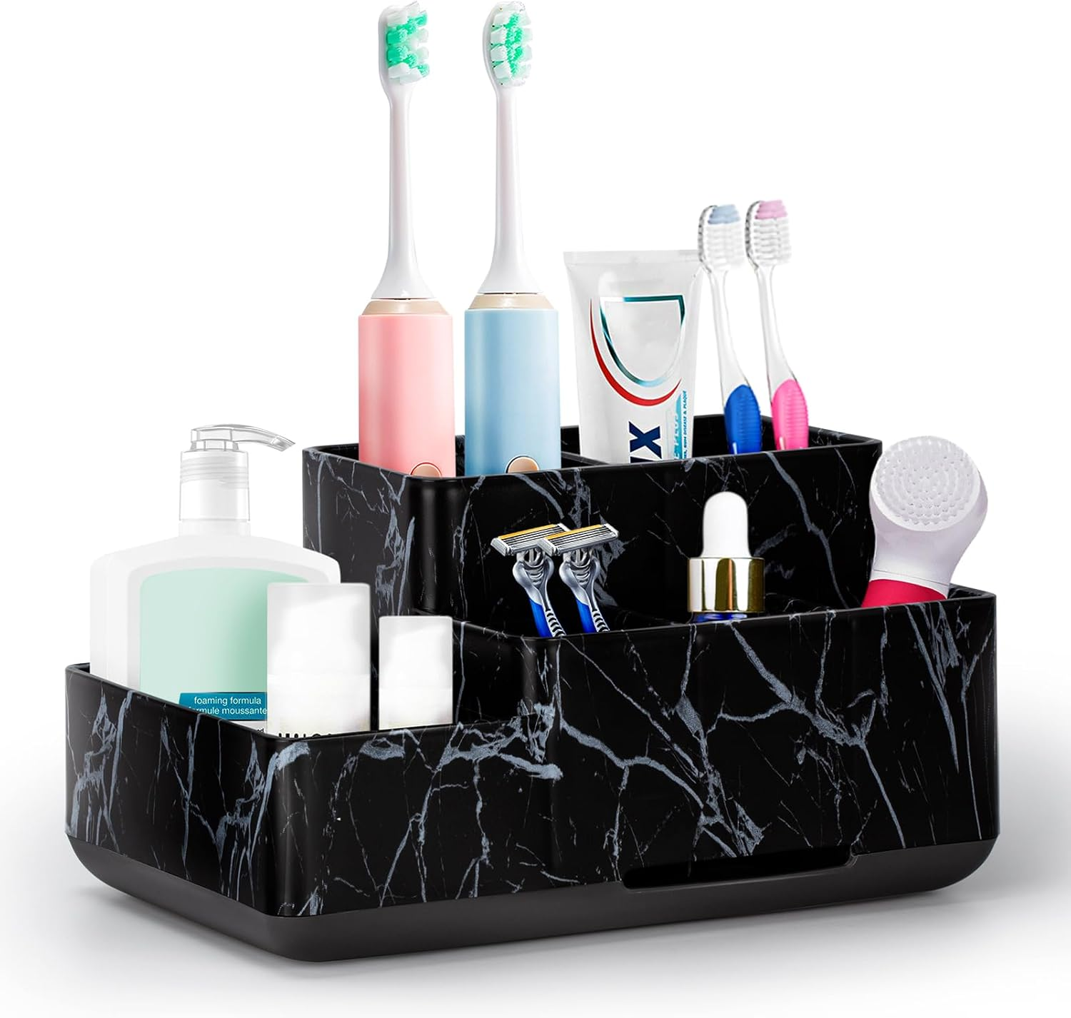 Toothbrush Holder with Anti-Slip,Bathroom Organizer Countertop Detachable for Easy Cleaning, Multifunctional Storage,Bathroom Caddy for Toothpaste (White)