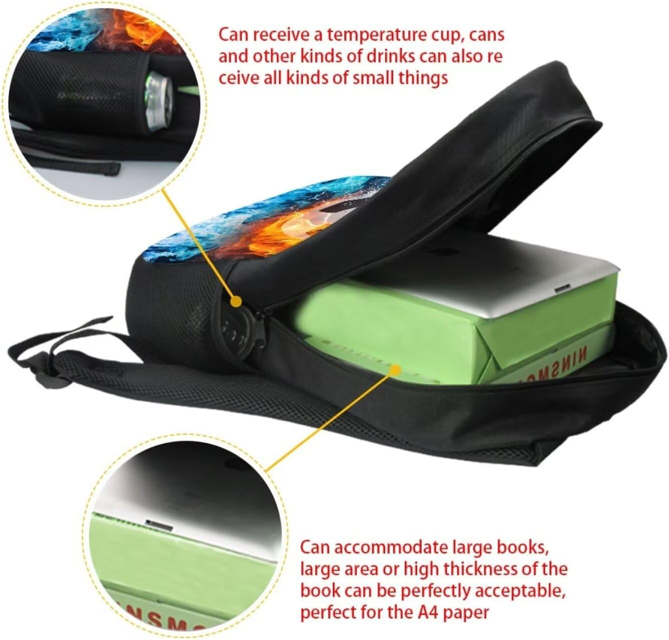 Chaqlin 15 Inch Backpack Schoolbags for Boys Girls Casual Sport Daypack Elementary Primary Large Capacity Bookbags - Axolotl Flower image number 5